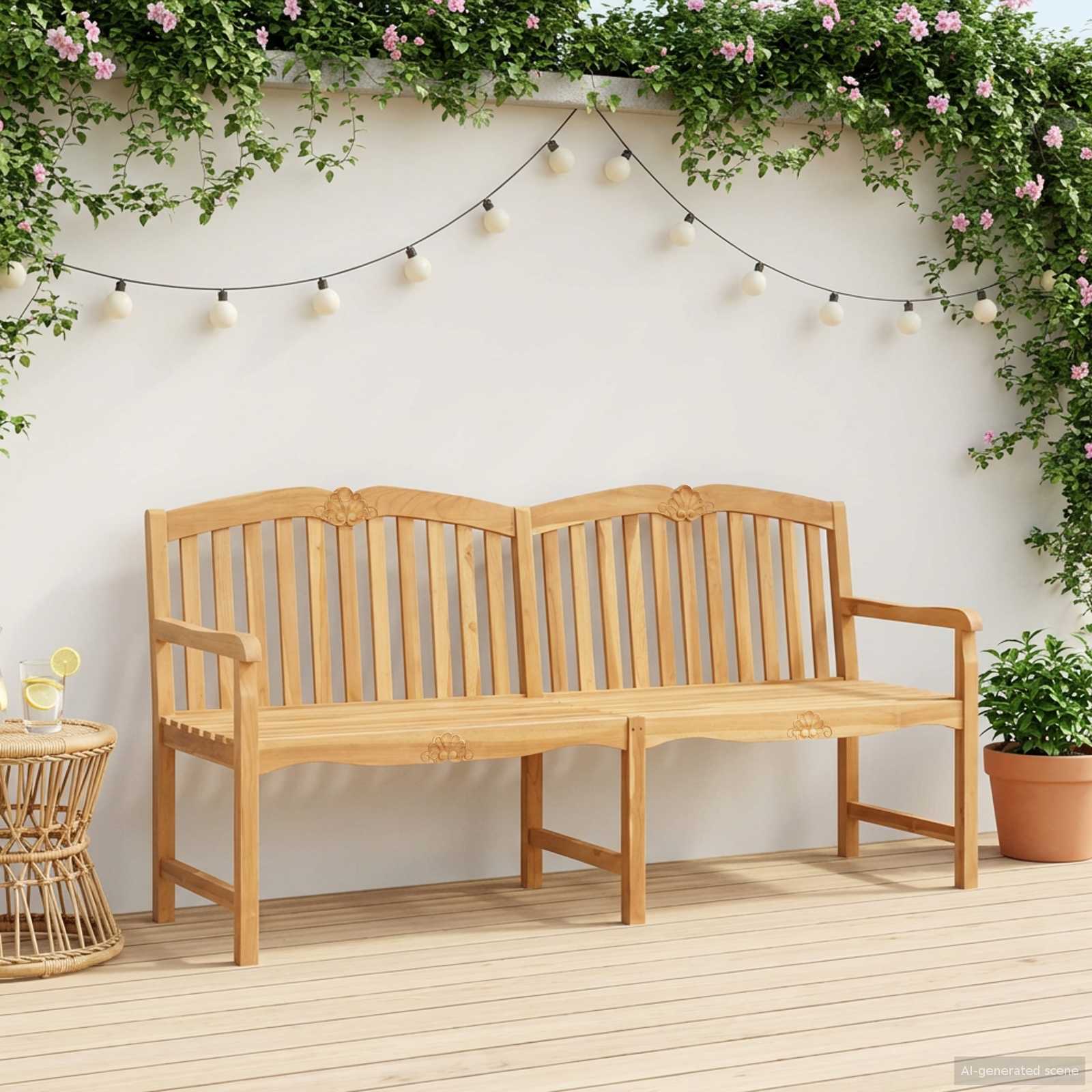 Handgefertigte Rosenbank 180,5 x 60 x 96 cm Massivholz Teak
