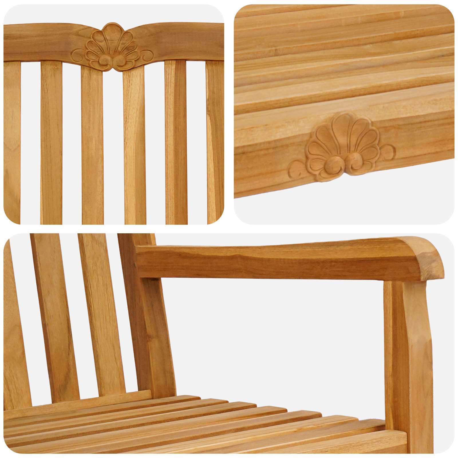 Handgefertigte Rosenbank 228 x 61 x 94,5 cm Massivholz Teak