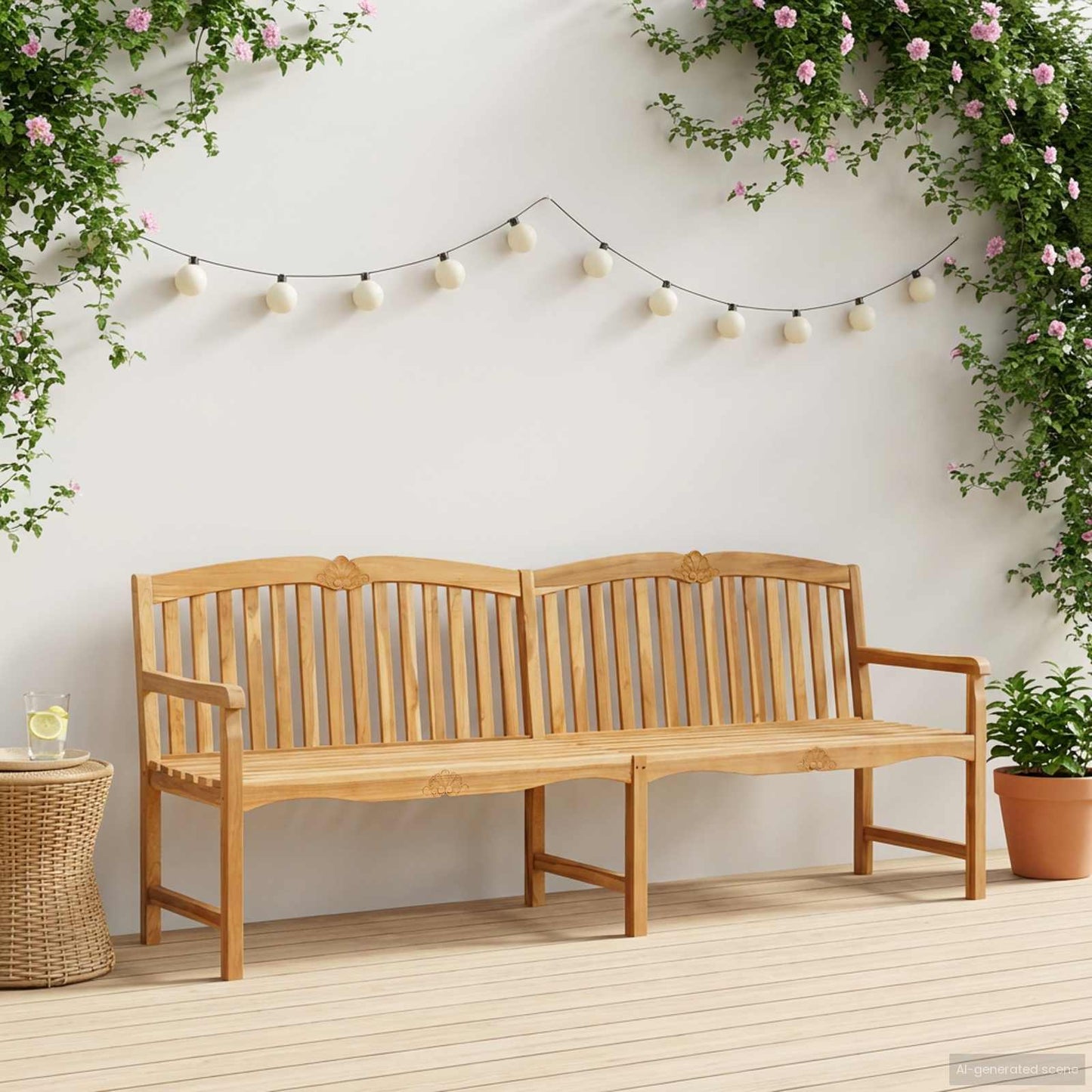 Handgefertigte Rosenbank 228 x 61 x 94,5 cm Massivholz Teak