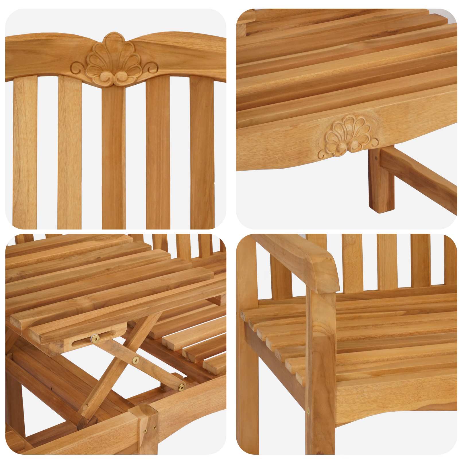 Handgefertigte Rosenbank 155 x 60 x 94 cm Massivholz Teak Natur