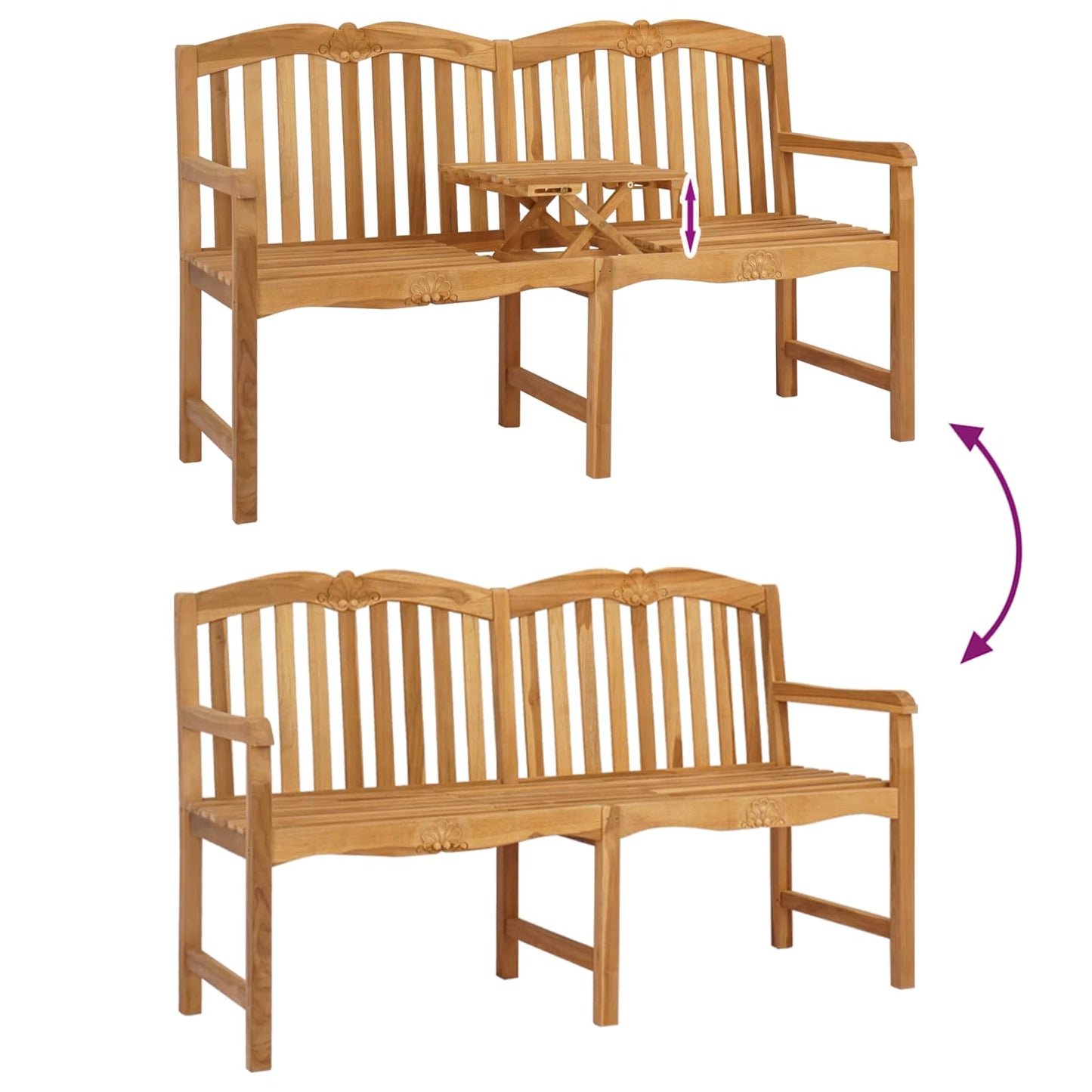 Handgefertigte Rosenbank 155 x 60 x 94 cm Massivholz Teak Natur