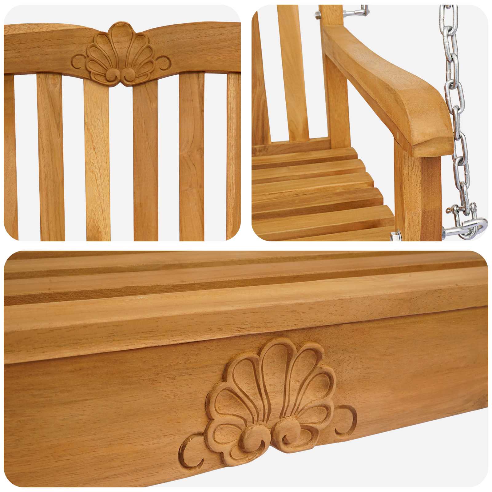 Schaukelbank 114 x 60 x 60,5 cm Massivholz Teak Natur