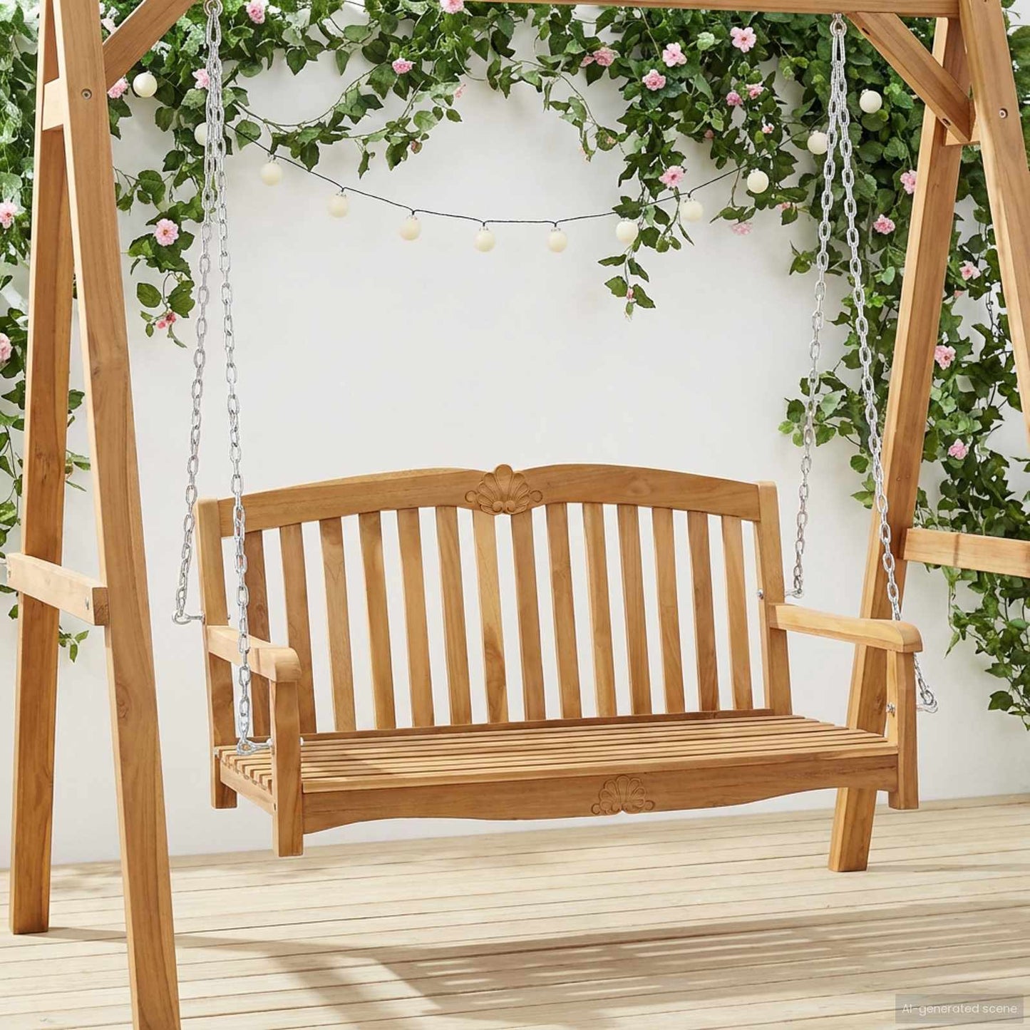 Schaukelbank 114 x 60 x 60,5 cm Massivholz Teak Natur
