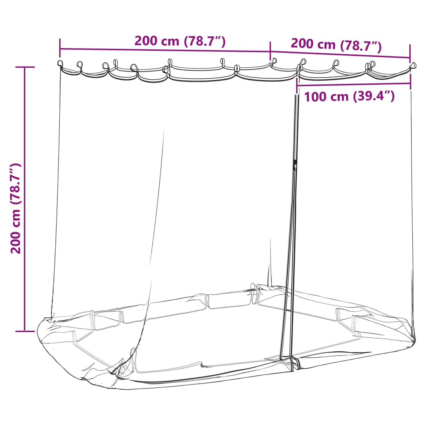 Moskito-Netz für Pavillon 220 Mesh Weiß 2 x 2 x 2 m Polyester