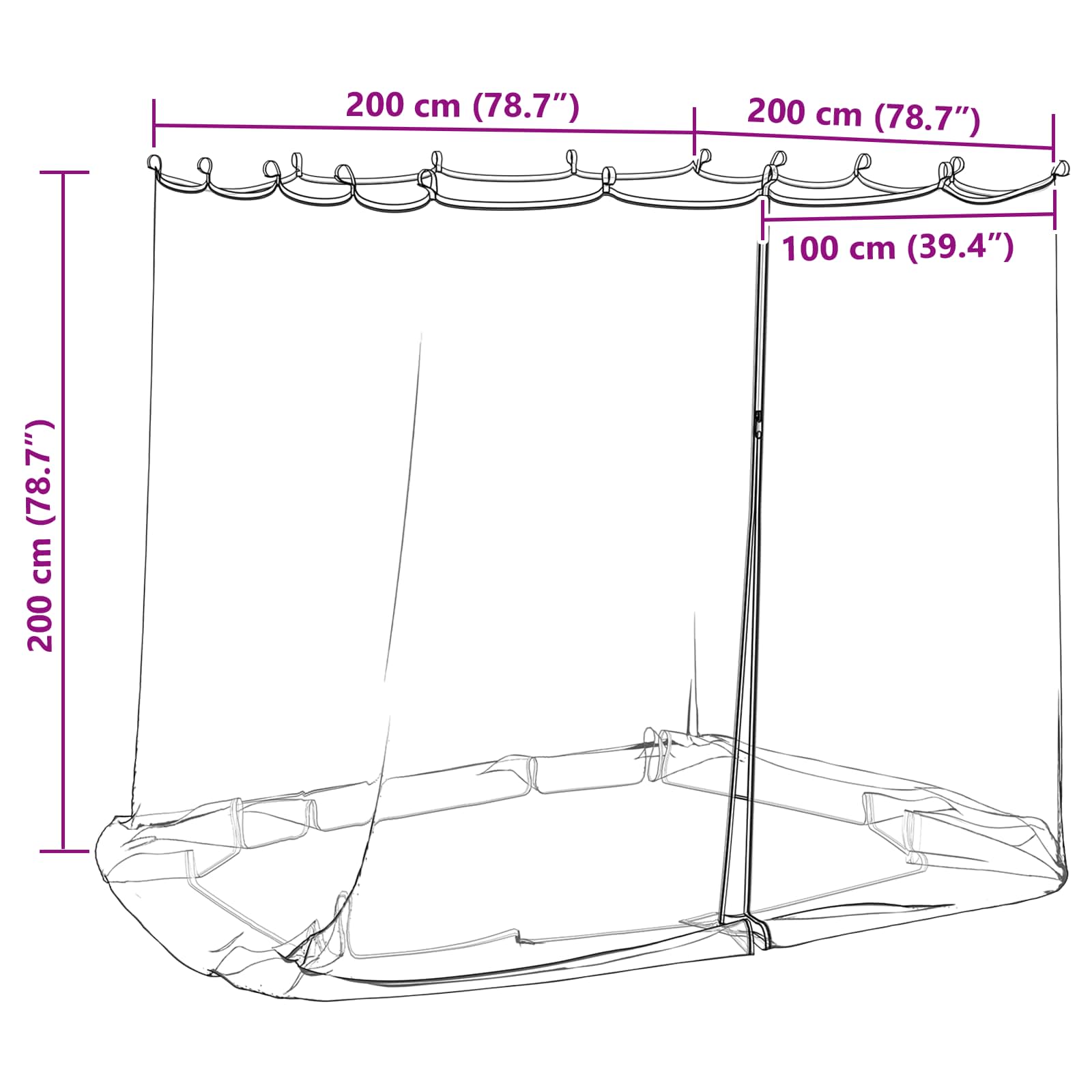 Moskito-Netz für Pavillon 220 Mesh Weiß 2 x 2 x 2 m Polyester