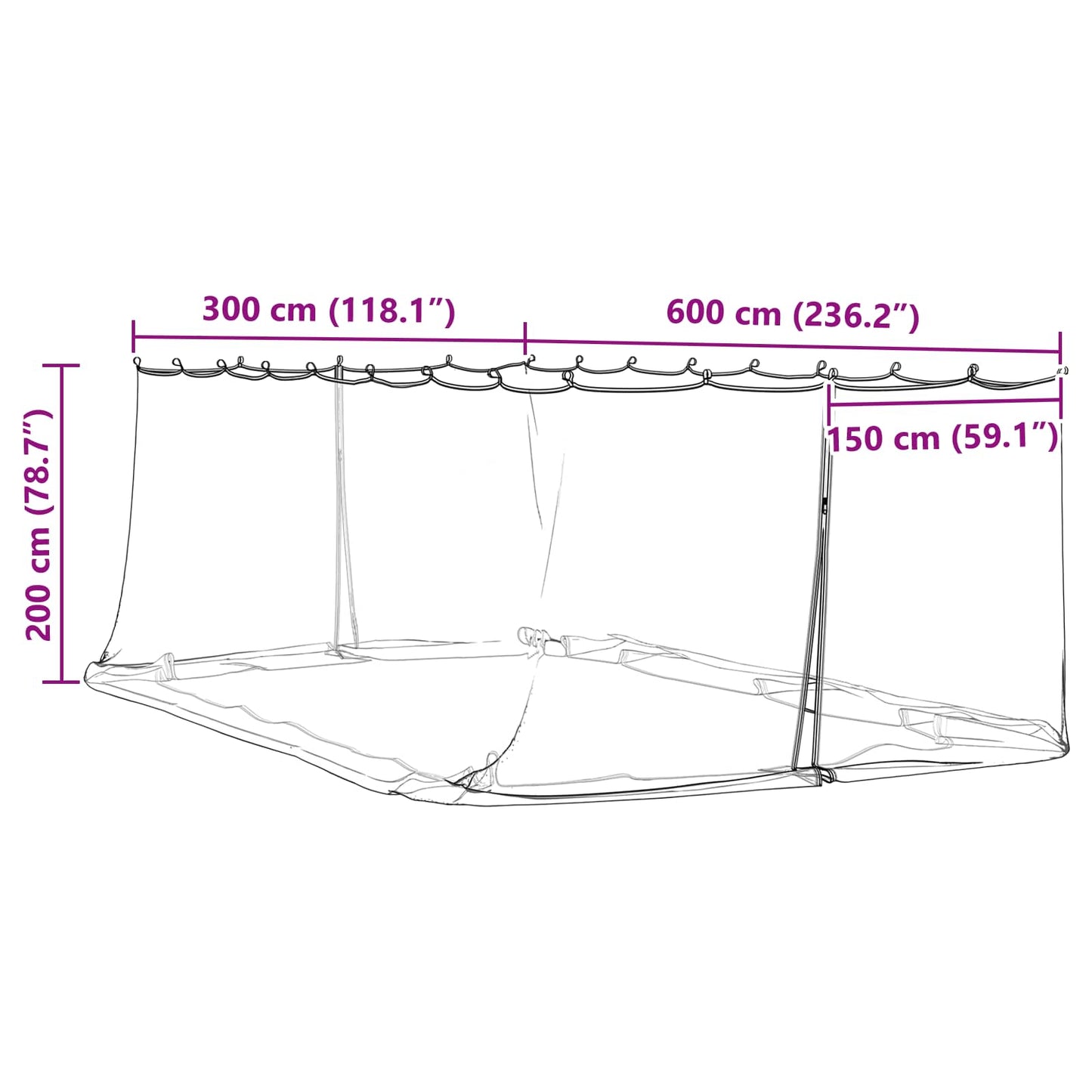 Moskito-Netz für Pavillon 220 Mesh Weiß 6 x 3 x 2 m Polyester