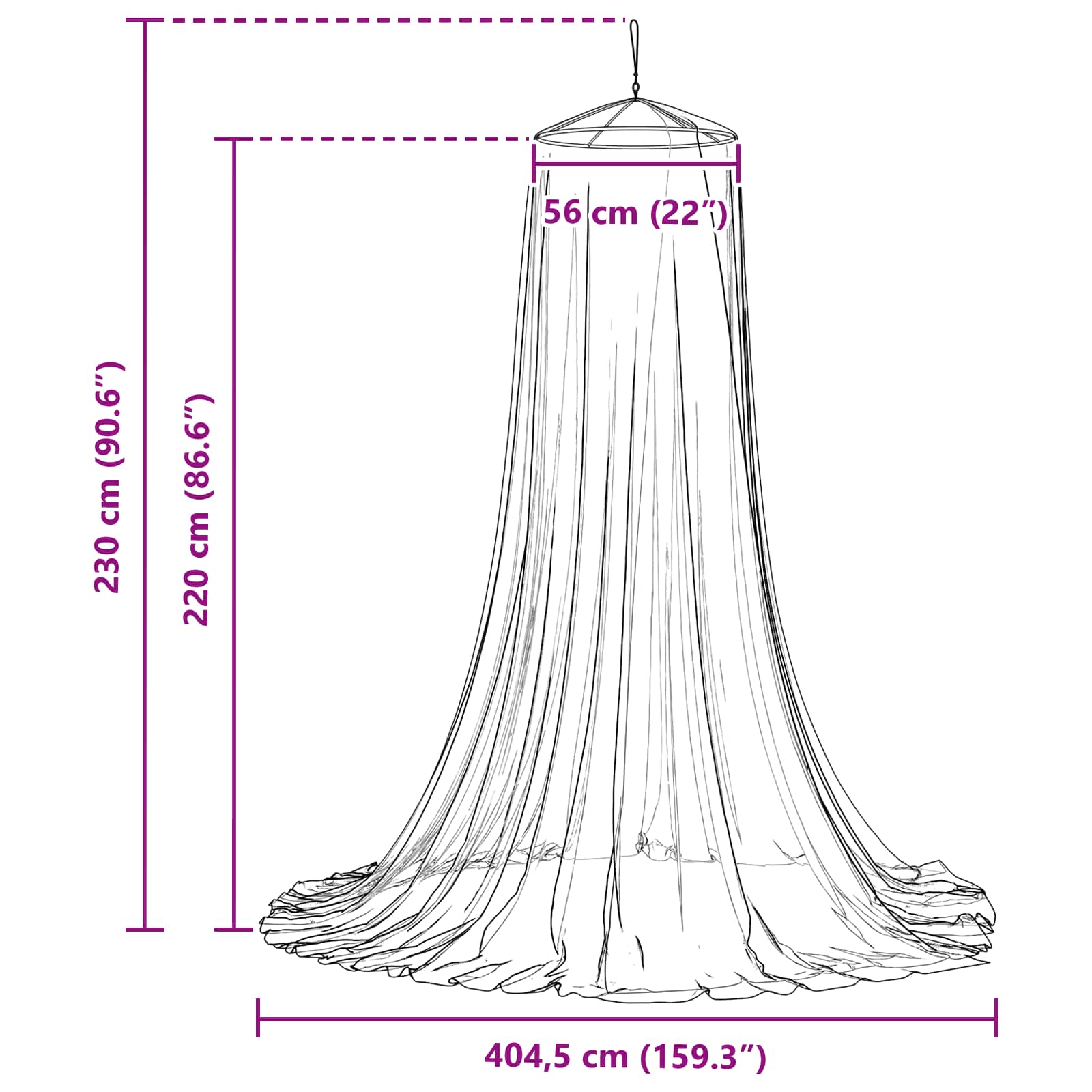 Moskito-Netz für das Bett 3 stk. 156 Mesh Weiß ⌀56 x 220 cm