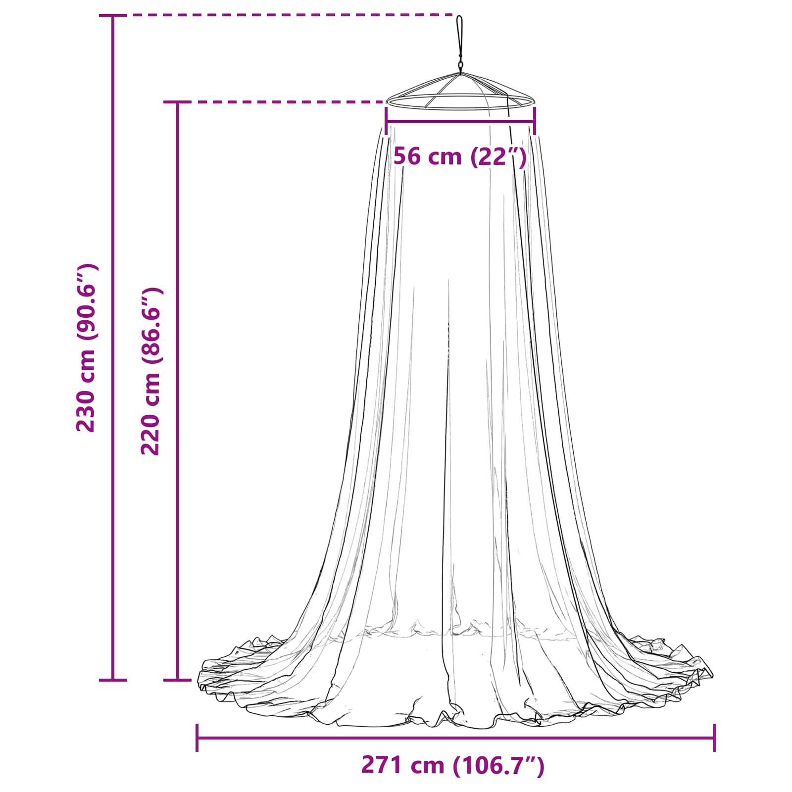 Moskito-Netz für das Bett 156 Mesh Schwarz ⌀56 x 220 cm