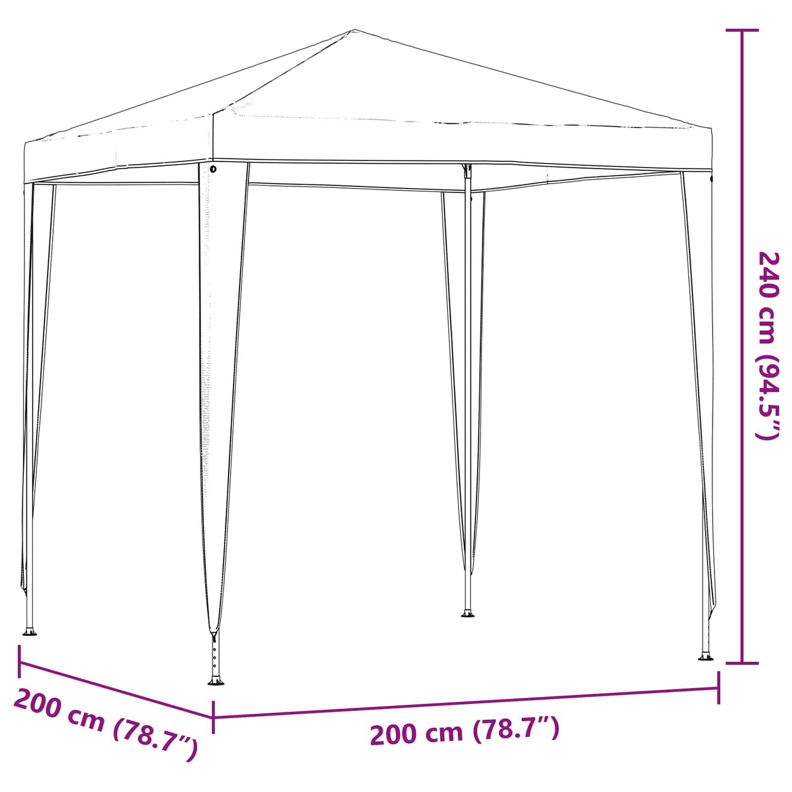 Party-Zelt 200 x 200 x 240 cm Hellgrau PE and Steel