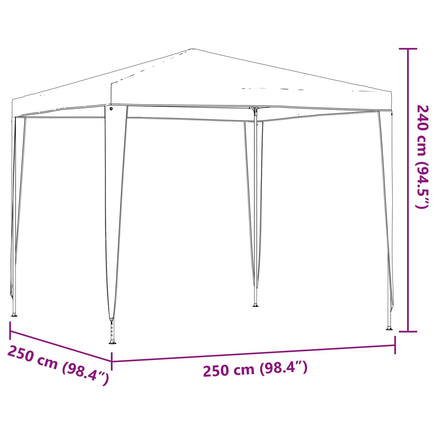 Party-Zelt 250 x 250 x 240 cm Rot PE and Steel