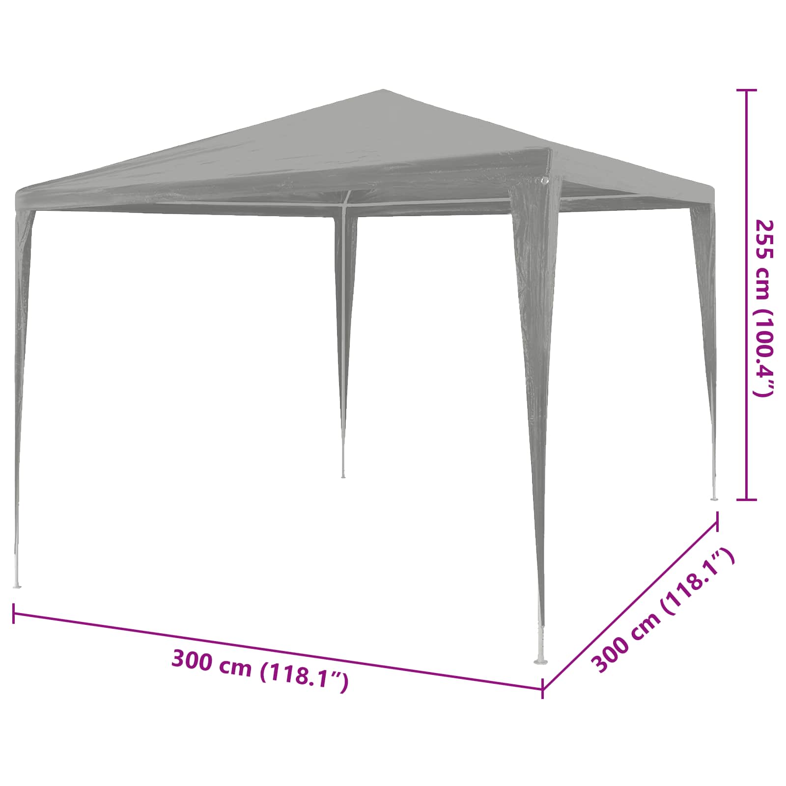 Party-Zelt Hellgrau 300 x 300 x 255 cm PE und Stahl