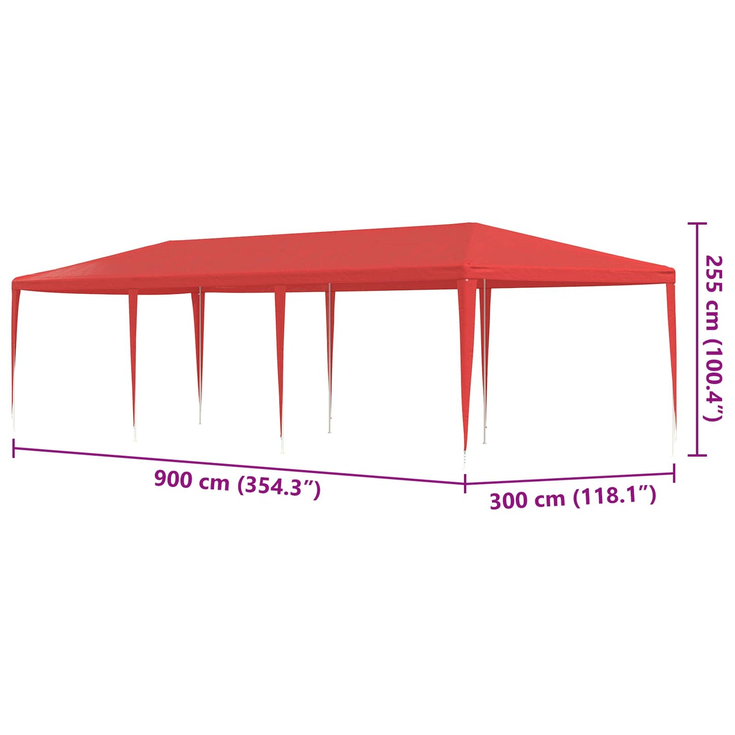 Party-Zelt Rot 900 x 300 x 255 cm PE und Stahl