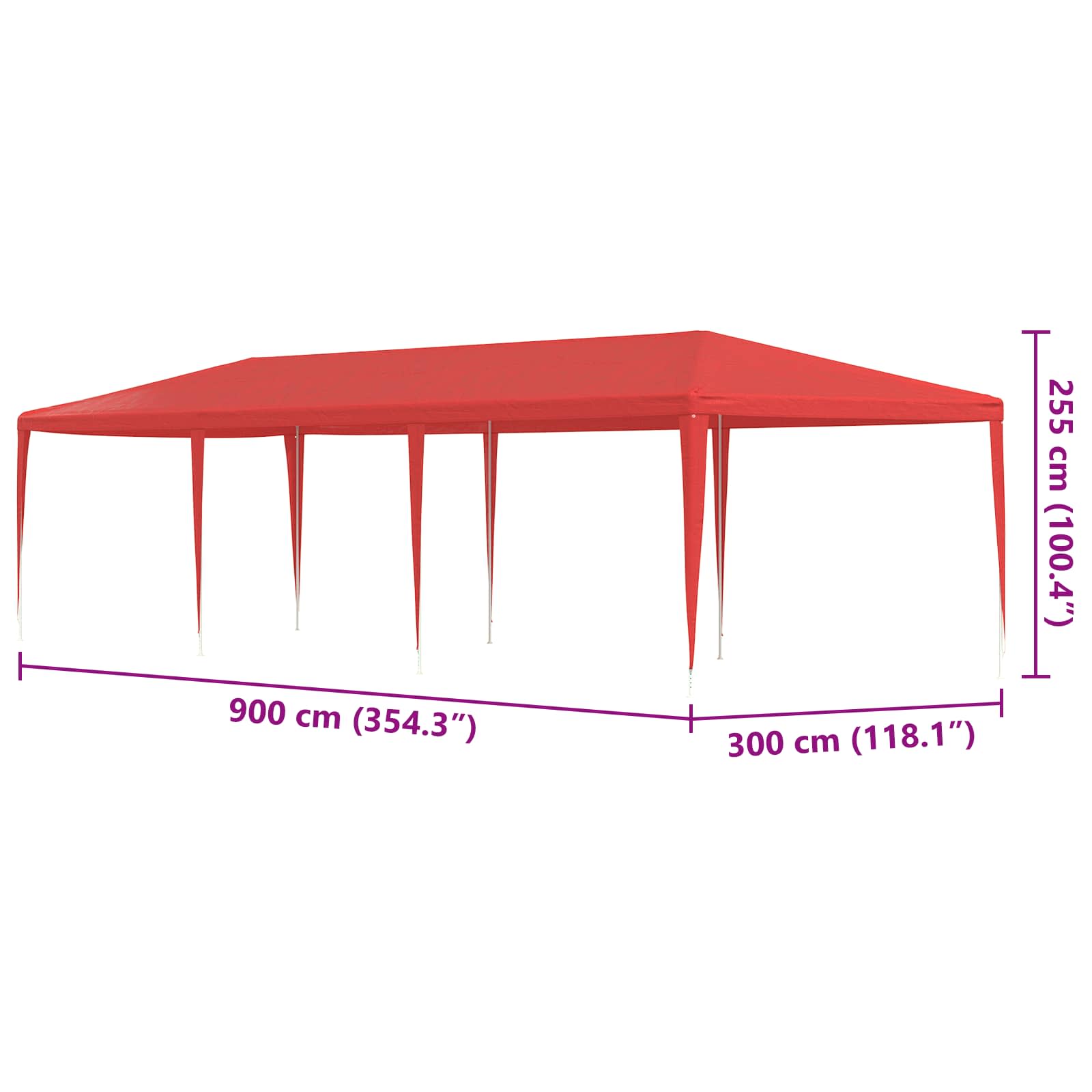 Party-Zelt Rot 900 x 300 x 255 cm PE und Stahl