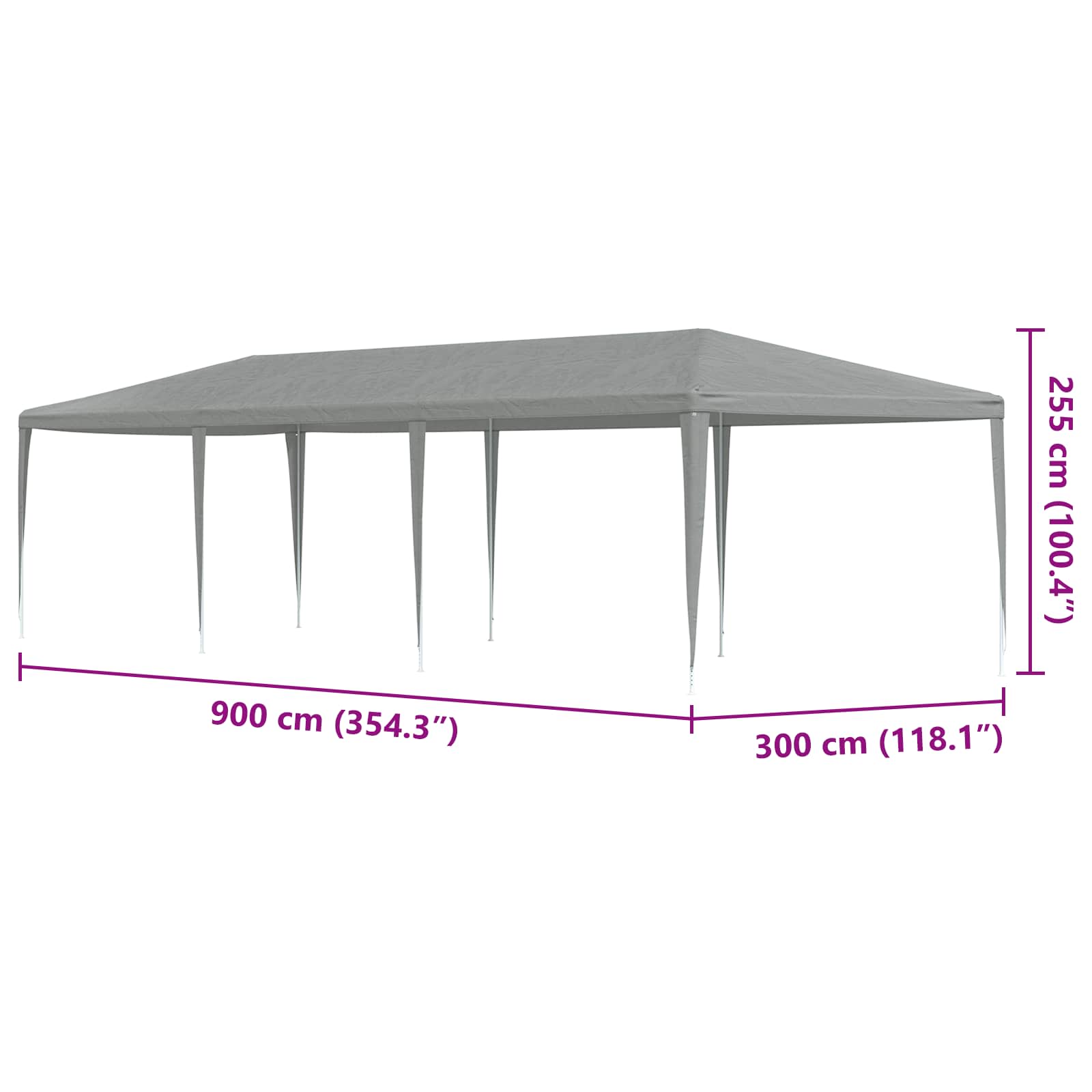 Party-Zelt Hellgrau 900 x 300 x 255 cm PE und Stahl