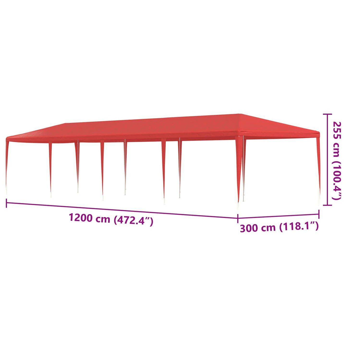 Party-Zelt Rot 1200 x 300 x 255 cm PE und Stahl