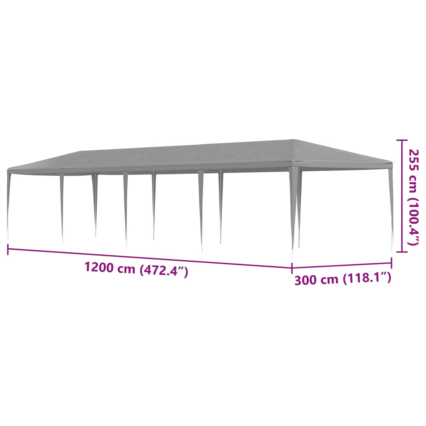 Party-Zelt Hellgrau 1200 x 300 x 255 cm PE und Stahl
