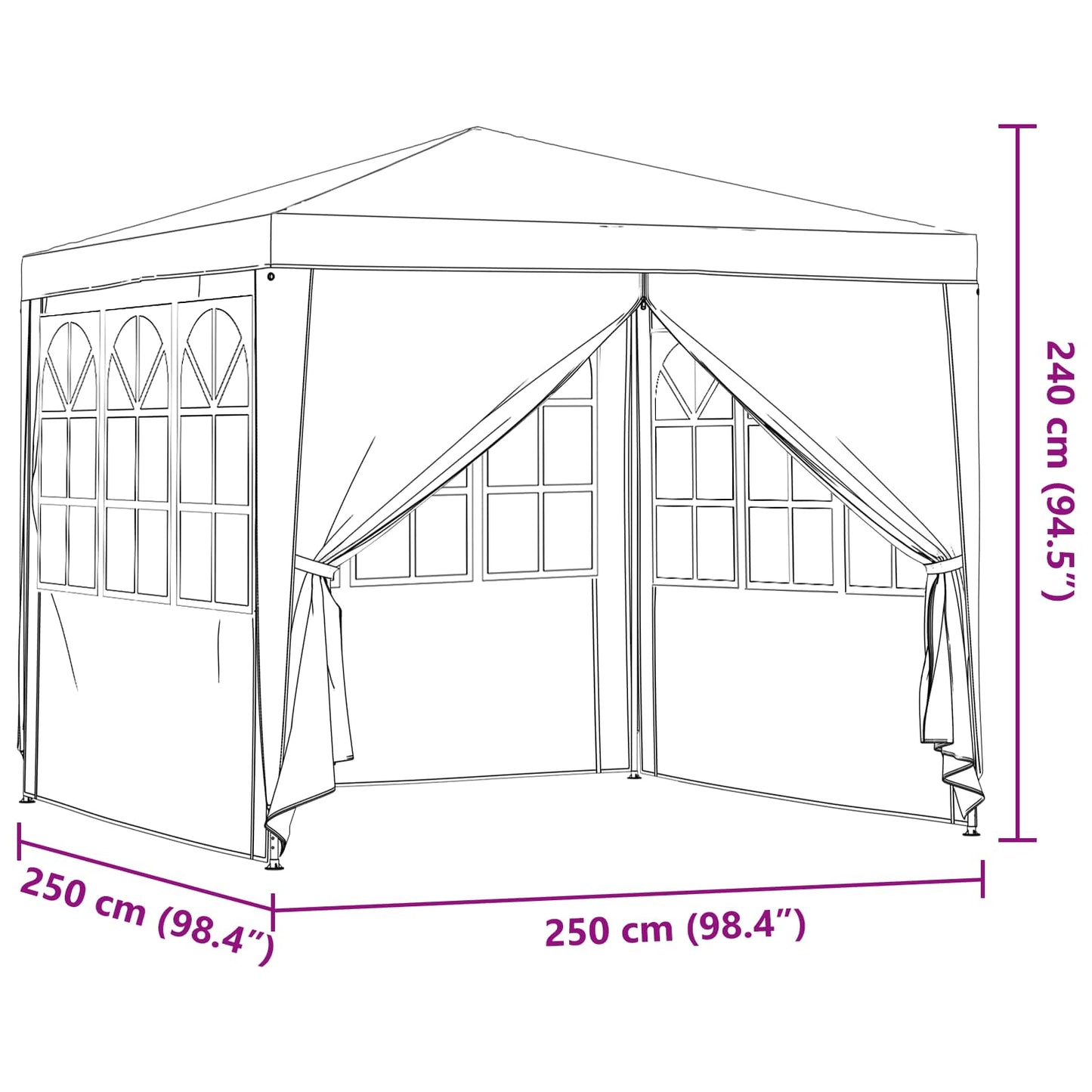 Party-Zelt 250 x 250 x 240 cm Rot PE and Steel