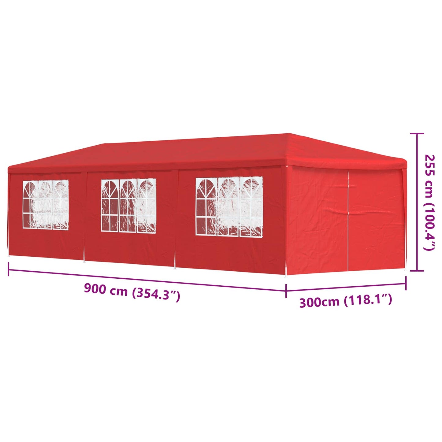 Party-Zelt 900 x 300 x 255 cm Rot PE and Steel