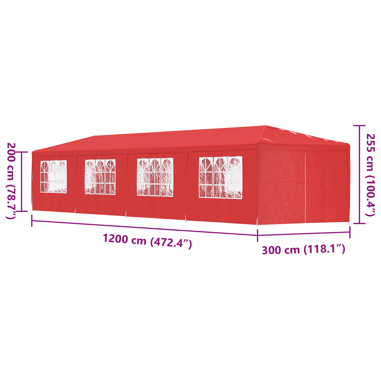 Party-Zelt 1200 x 300 x 255 cm Rot PE and Steel