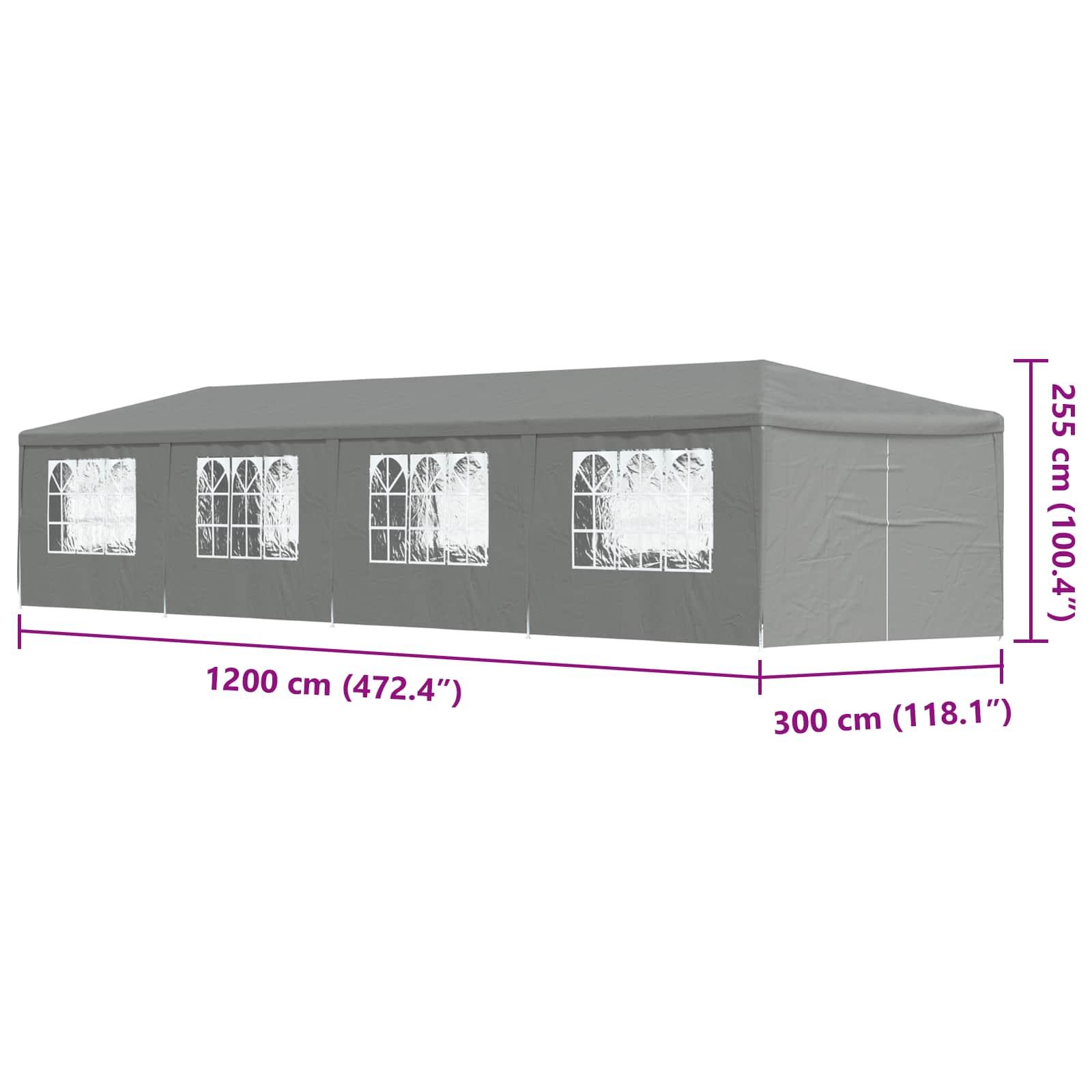 Party-Zelt 1200 x 300 x 255 cm Hellgrau PE and Steel