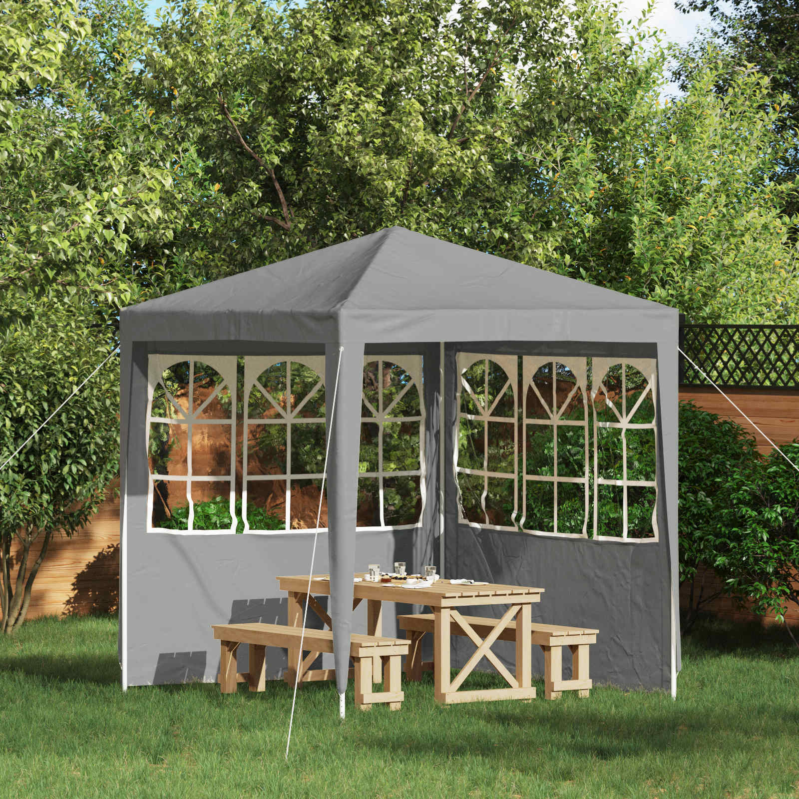 Partyzelt-Seitenteil 2 Stk. 200 x 195 cm Hellgrau PE und Stahl