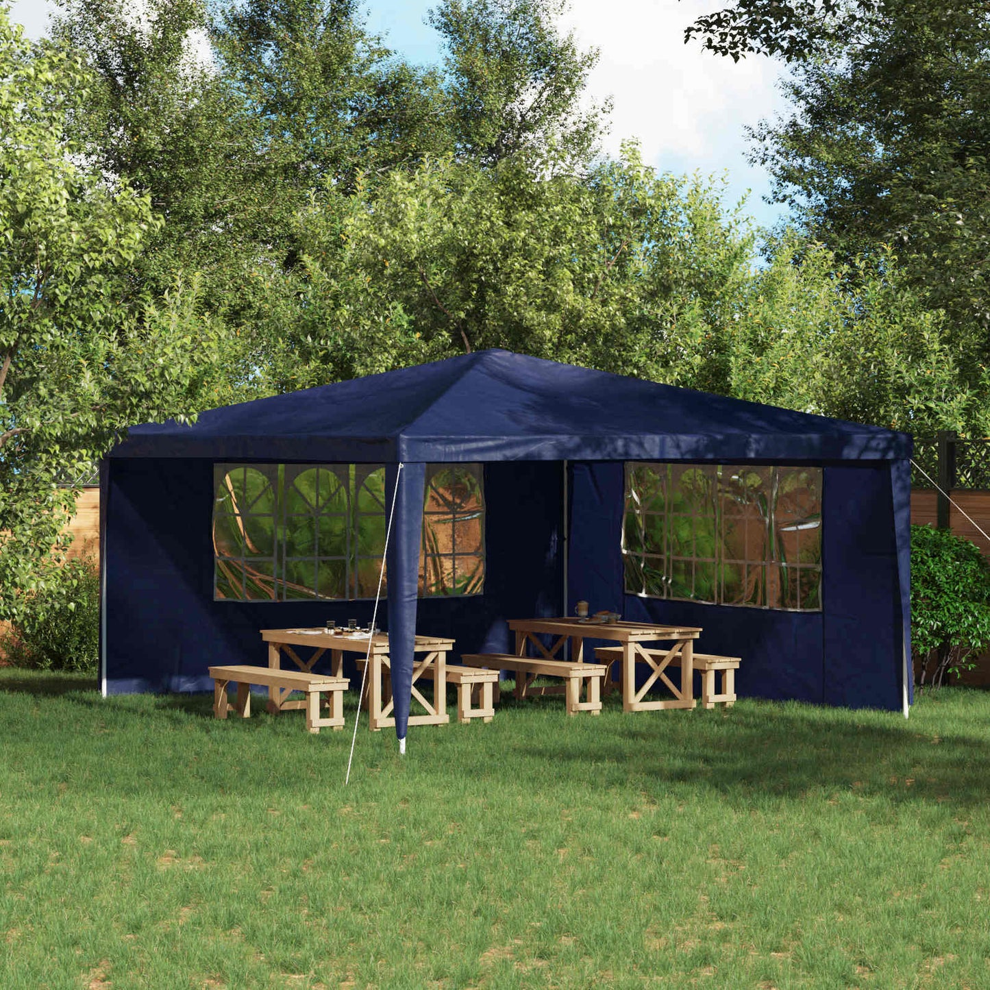 Partyzelt-Seitenteil 2 Stk. 400 x 195 cm Blau PE und Stahl