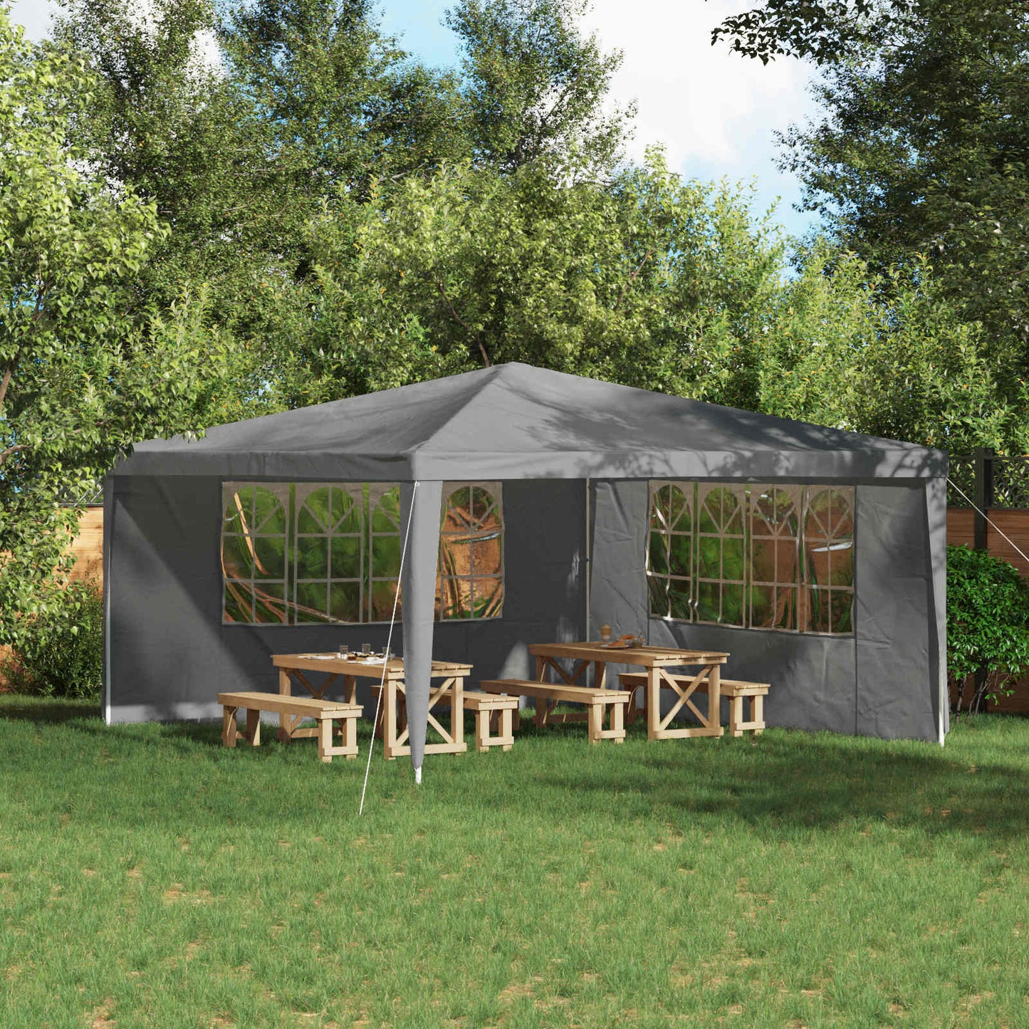 Partyzelt-Seitenteil 2 Stk. 400 x 195 cm Hellgrau PE und Stahl
