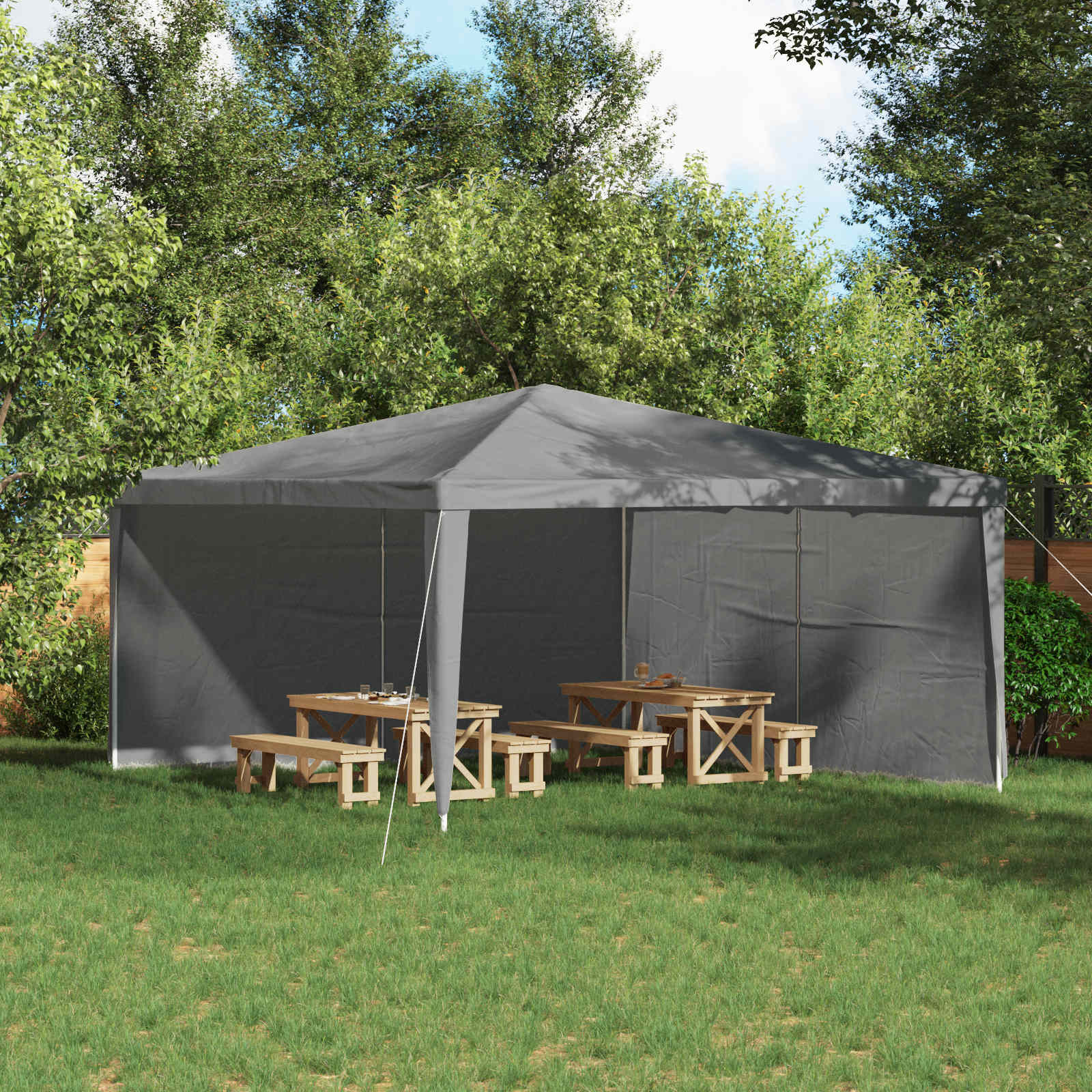 Partyzelt-Seitenteil 2 Stk. 400 x 195 cm Hellgrau PE und Stahl