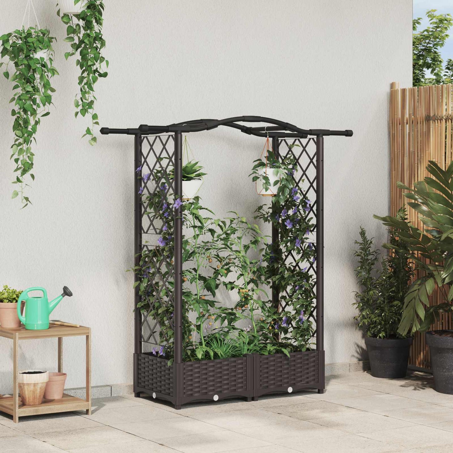 Hochbeet mit Rankgitter und Dach Braun 124 x 40 x 123 cm PP