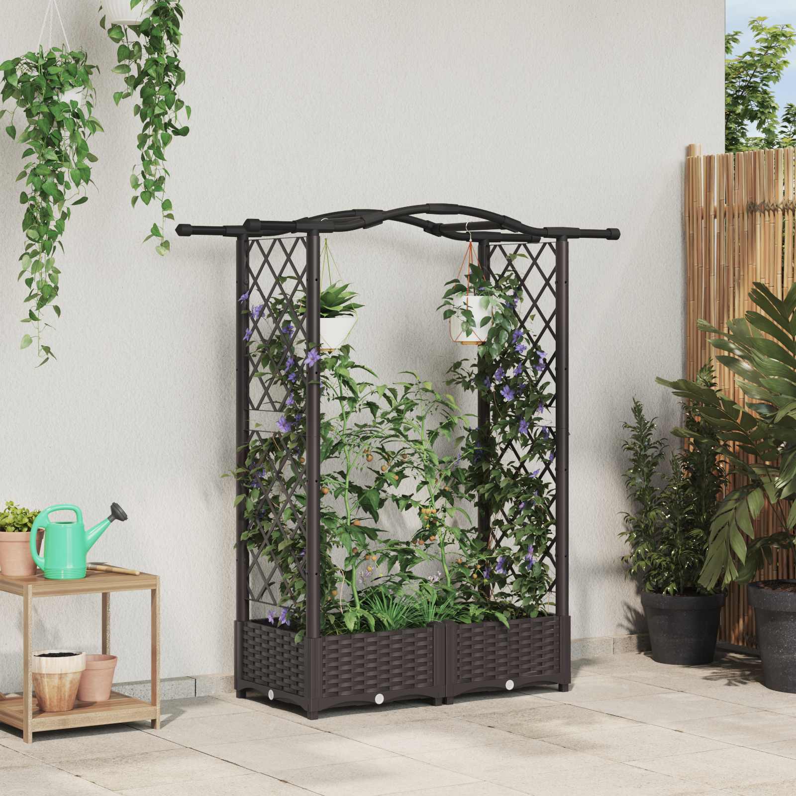 Hochbeet mit Rankgitter und Dach Braun 124 x 40 x 123 cm PP