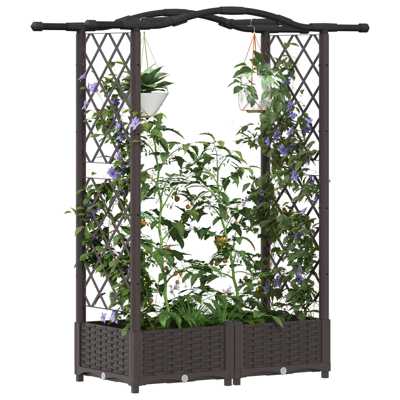 Hochbeet mit Rankgitter und Dach Braun 124 x 40 x 123 cm PP