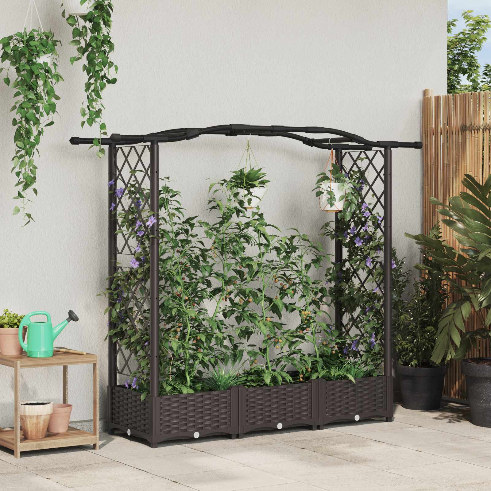 Hochbeet mit Rankgitter und Dach Braun 169 x 40 x 123 cm PP