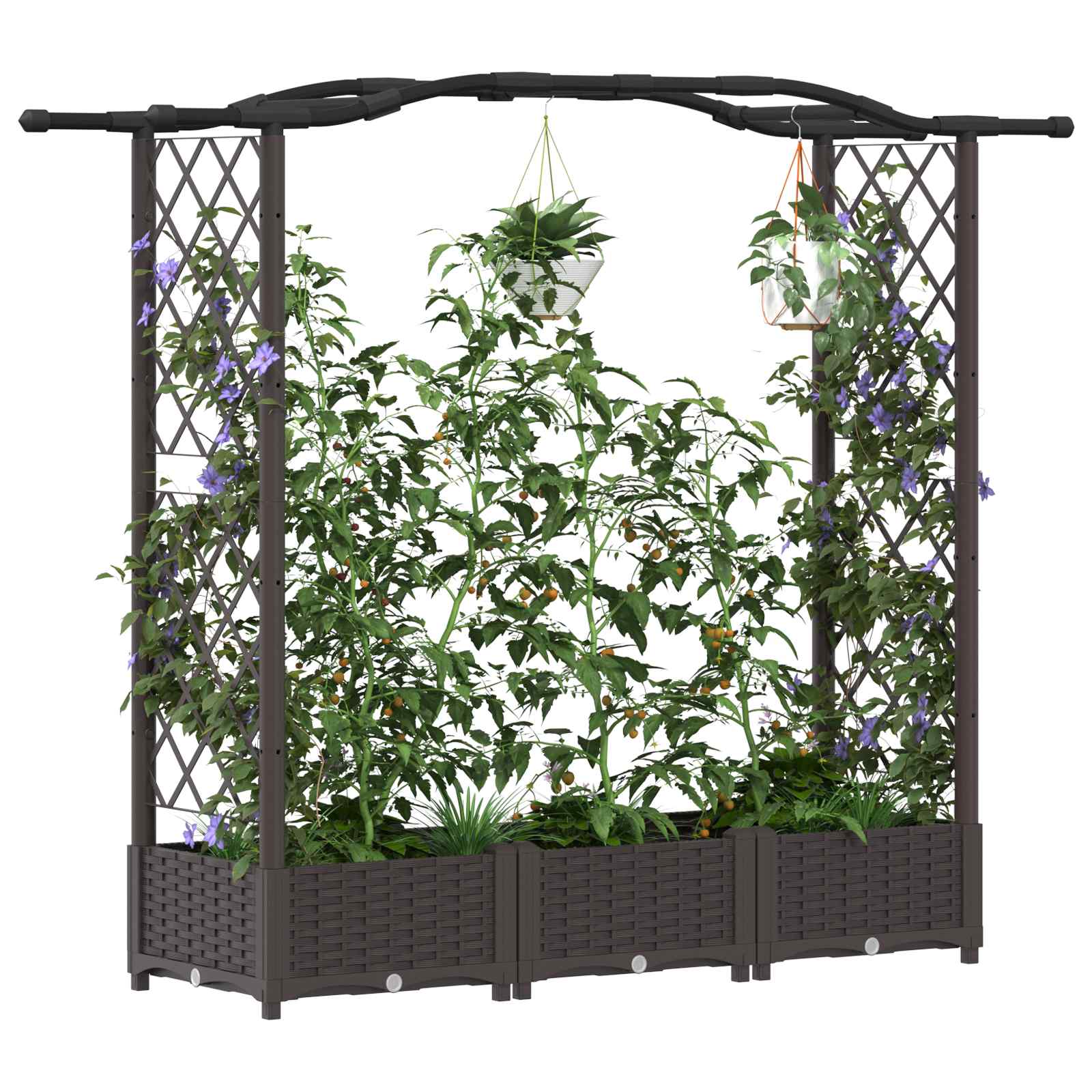 Hochbeet mit Rankgitter und Dach Braun 169 x 40 x 123 cm PP