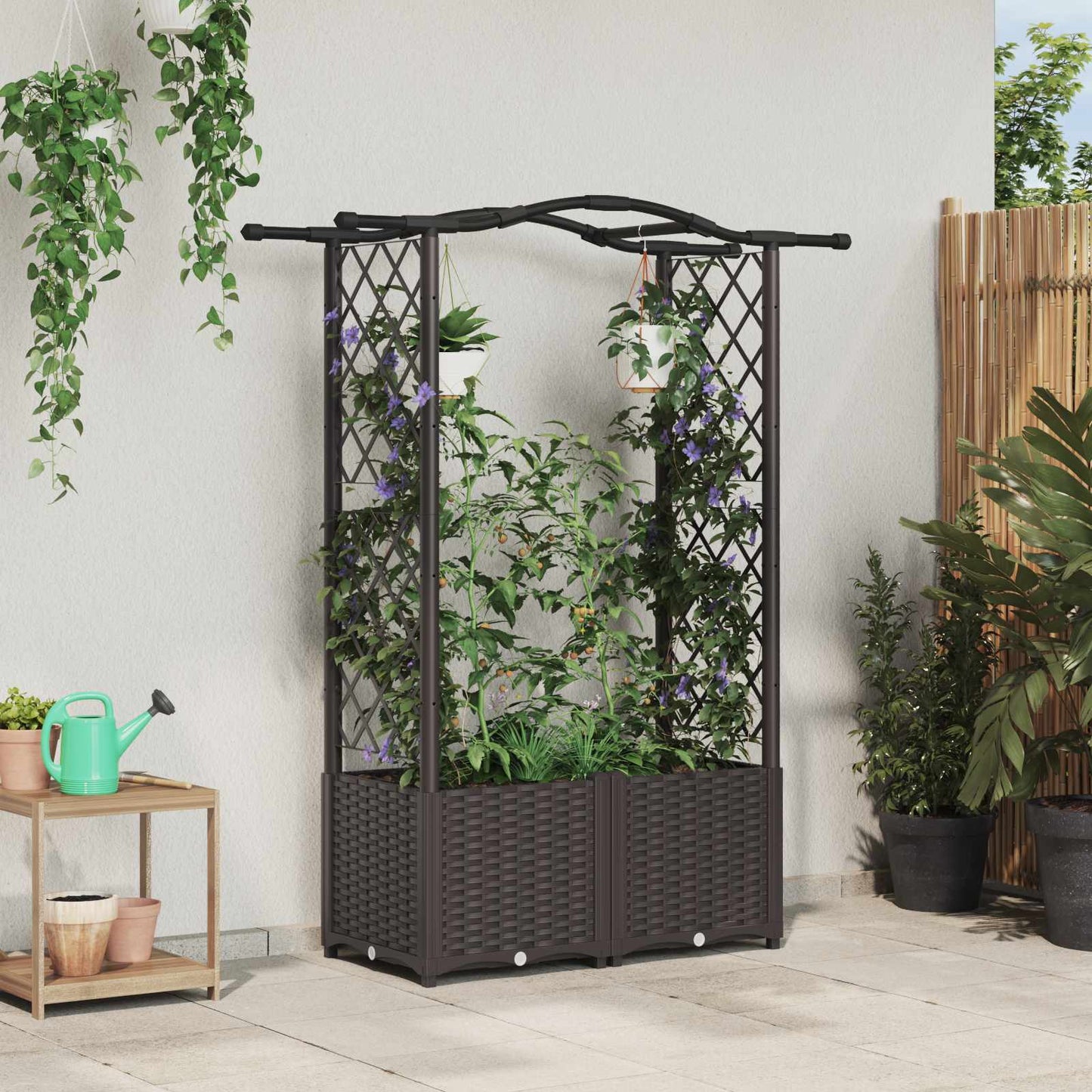 Hochbeet mit Rankgitter und Dach Braun 125 x 40 x 138 cm PP