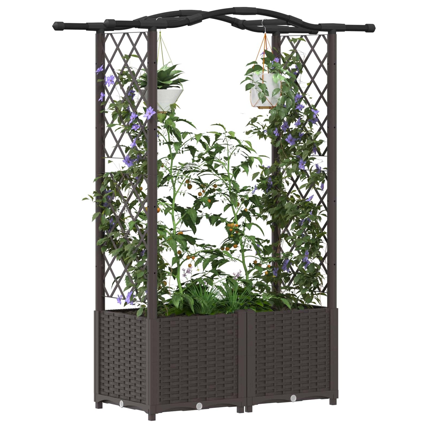 Hochbeet mit Rankgitter und Dach Braun 125 x 40 x 138 cm PP