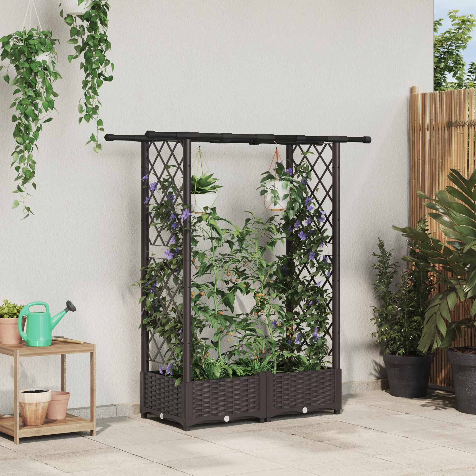 Hochbeet mit Rankgitter und Dach Braun 122,5 x 40 x 121 cm PP
