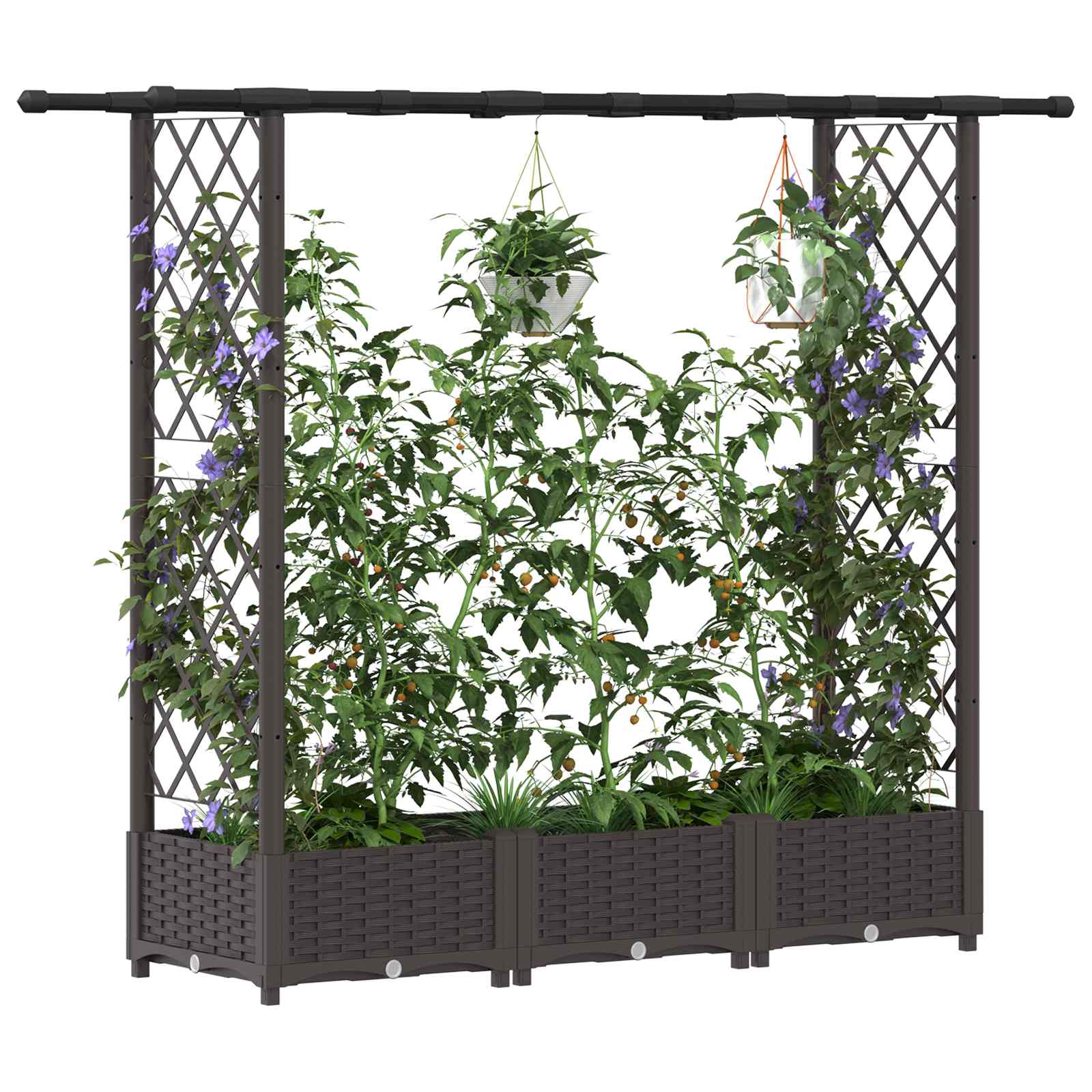 Hochbeet mit Rankgitter und Dach Braun 164 x 40 x 121 cm PP