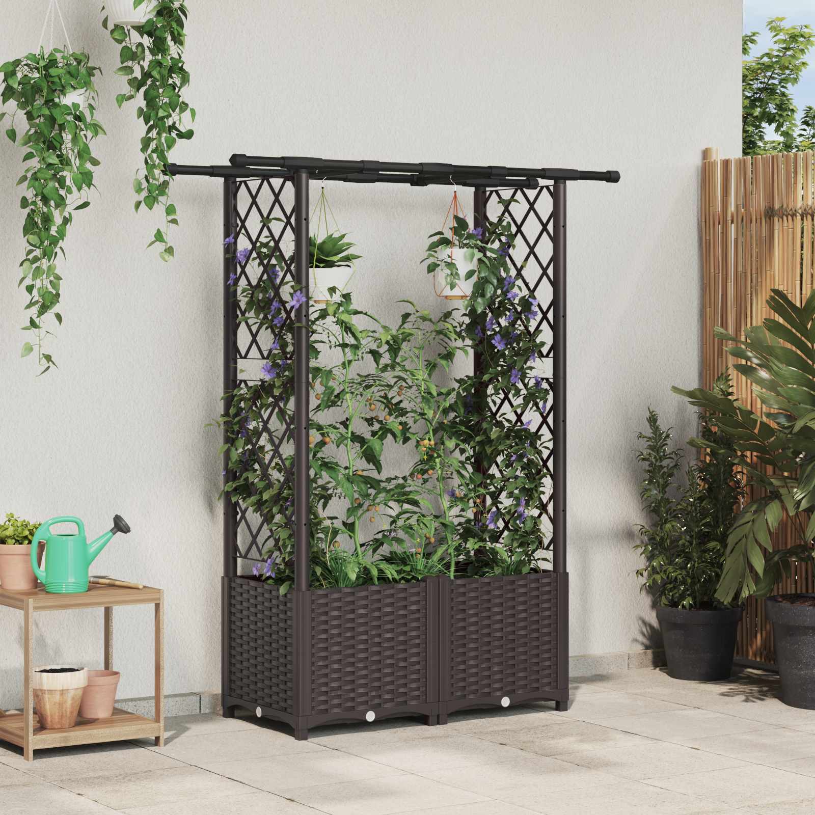 Hochbeet mit Rankgitter und Dach Braun 124,5 x 40 x 136 cm PP