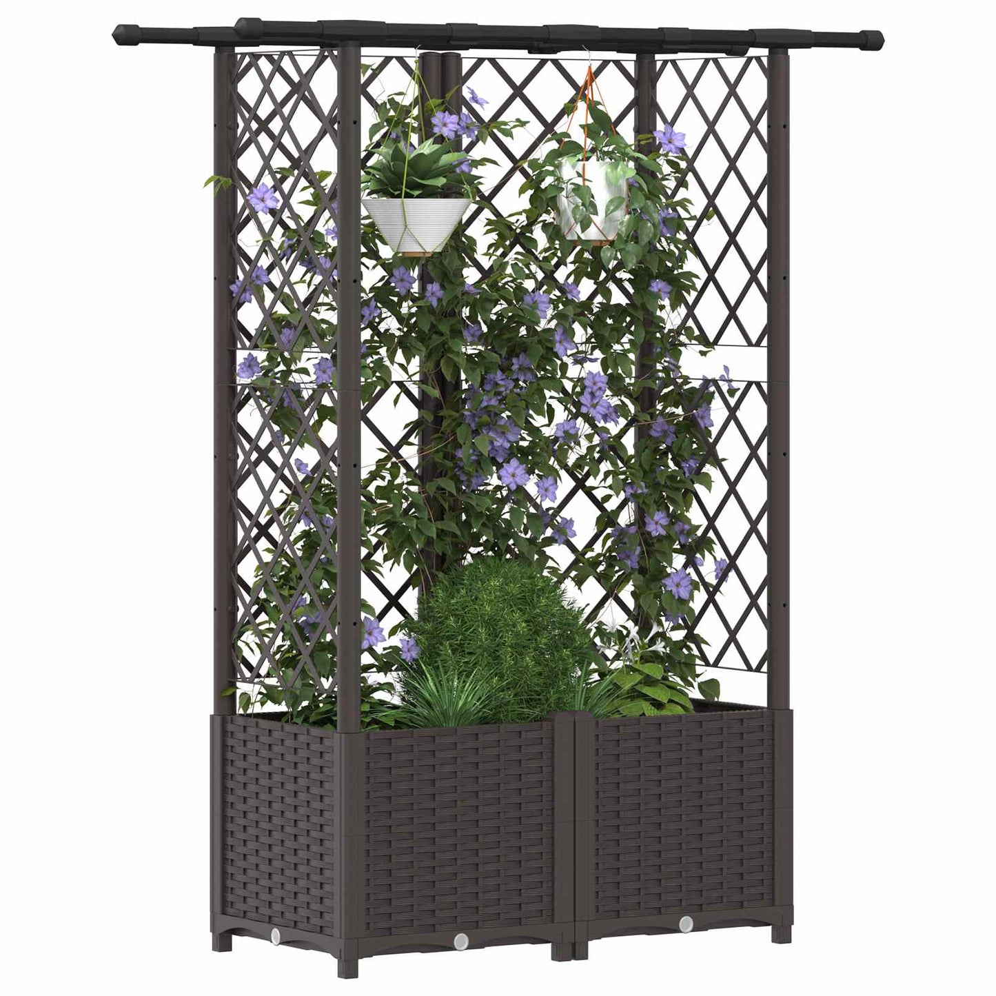 Hochbeet mit Rankgitter und Dach Braun 124 x 40 x 136 cm PP