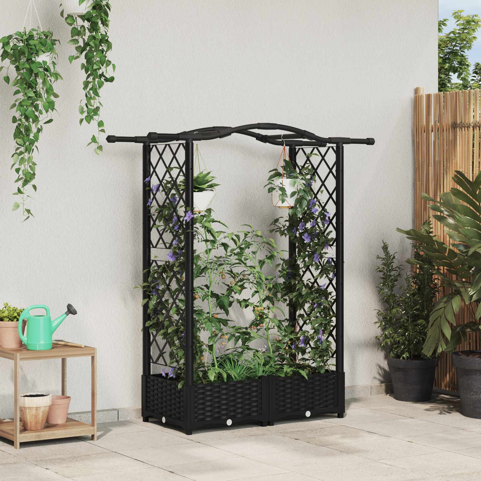 Hochbeet mit Rankgitter und Dach Schwarz 124 x 40 x 123 cm PP