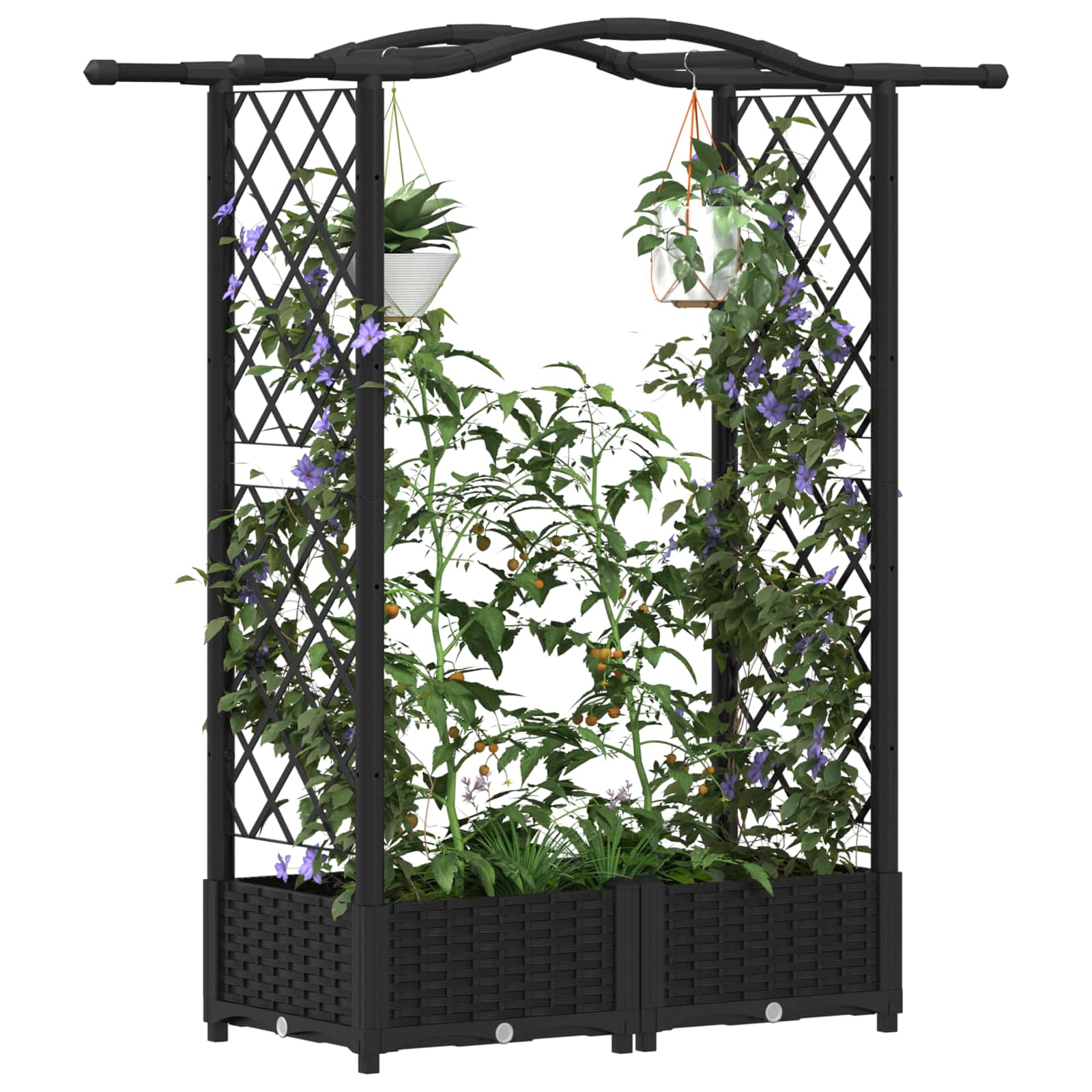 Hochbeet mit Rankgitter und Dach Schwarz 124 x 40 x 123 cm PP