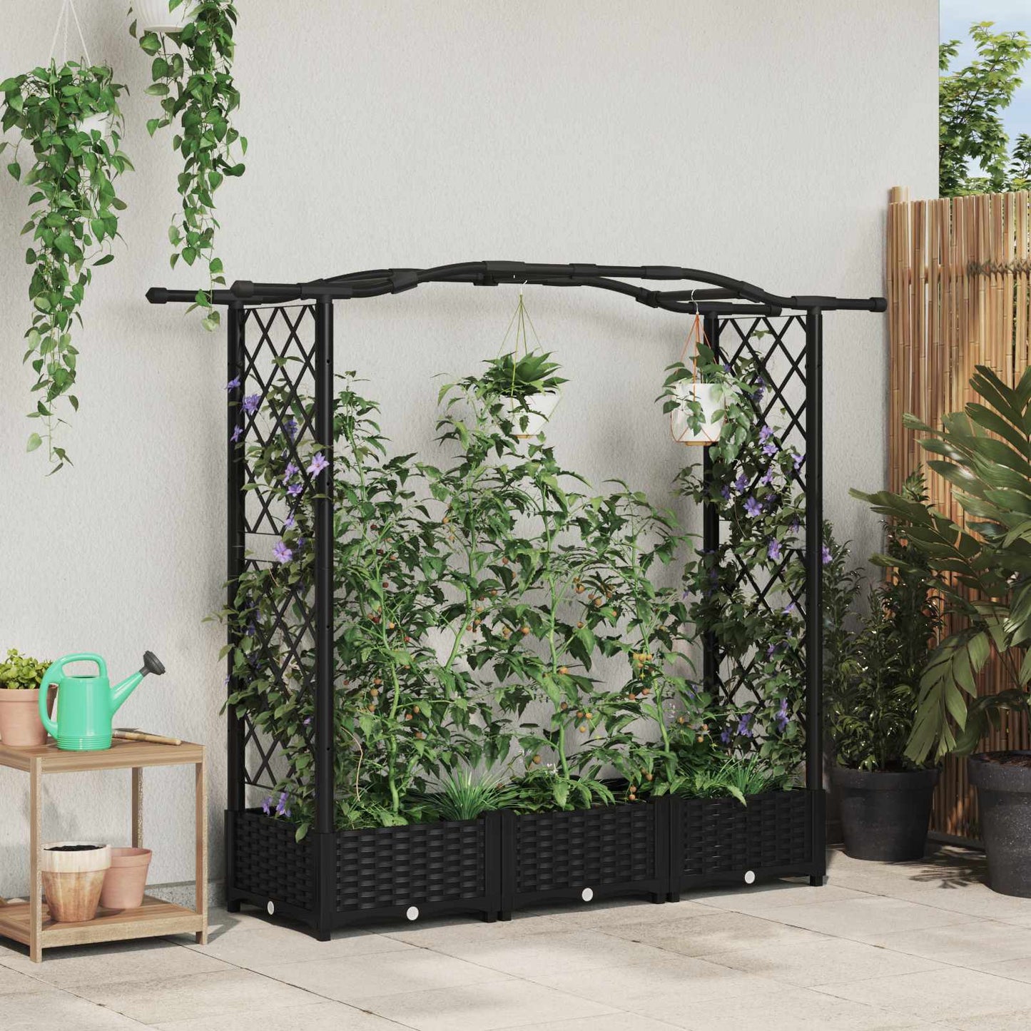 Hochbeet mit Rankgitter und Dach Schwarz 169 x 40 x 123 cm PP