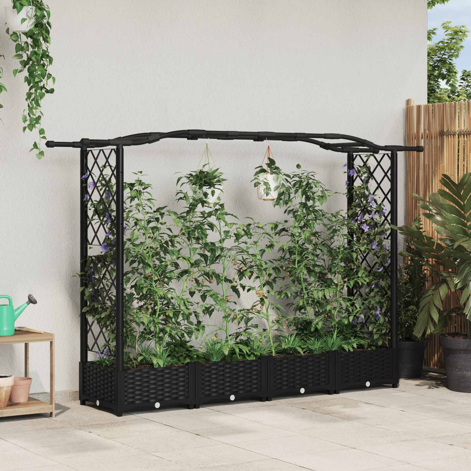 Hochbeet mit Rankgitter und Dach Schwarz 207 x 40 x 123 cm PP
