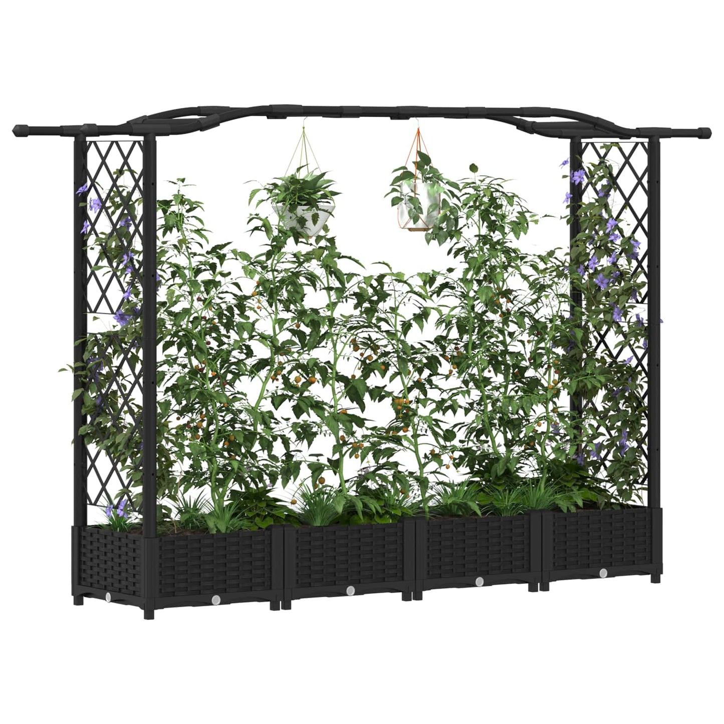 Hochbeet mit Rankgitter und Dach Schwarz 207 x 40 x 123 cm PP