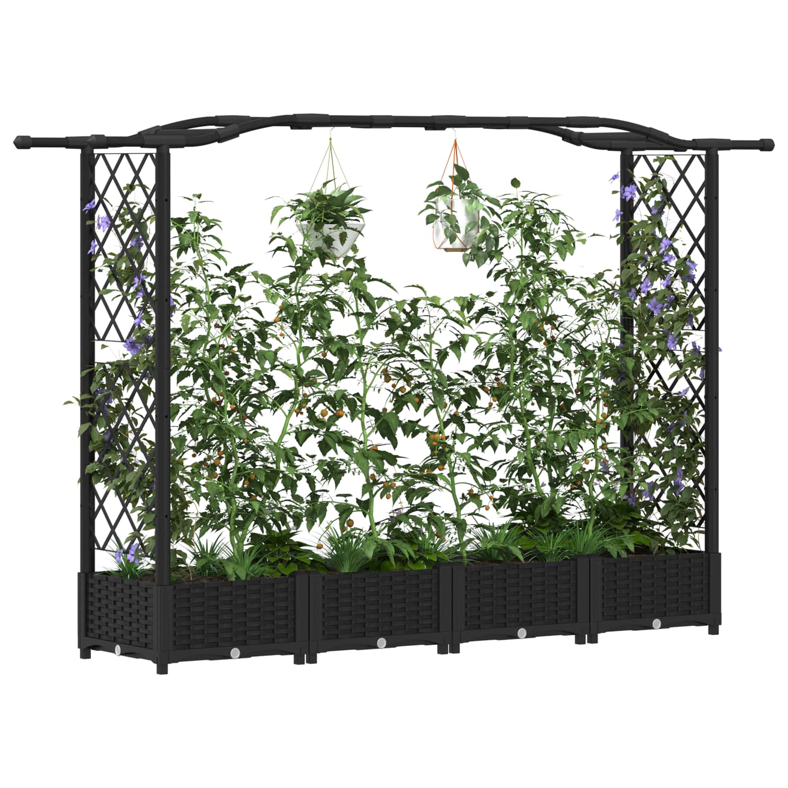 Hochbeet mit Rankgitter und Dach Schwarz 207 x 40 x 123 cm PP