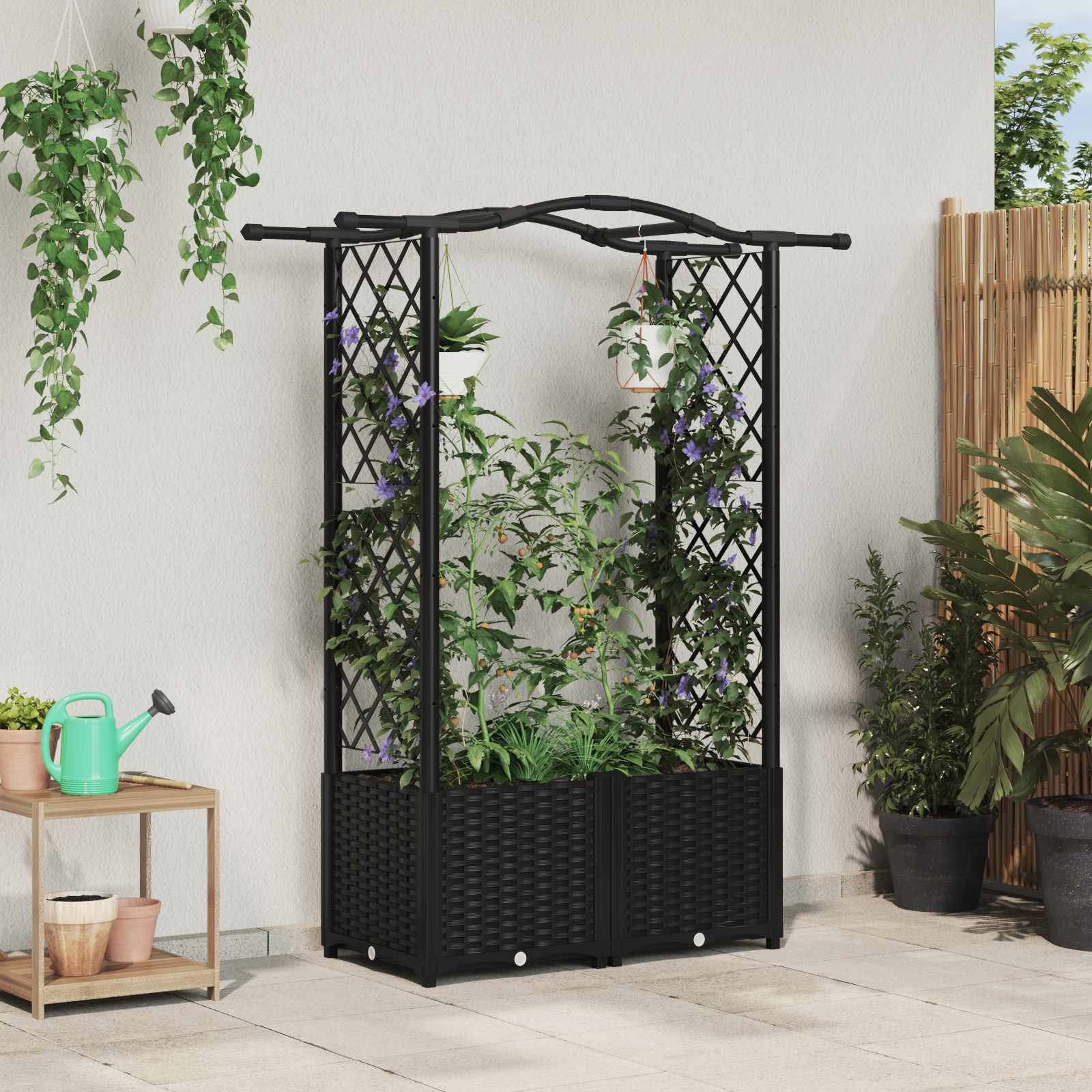 Hochbeet mit Rankgitter und Dach Schwarz 125 x 40 x 138 cm PP