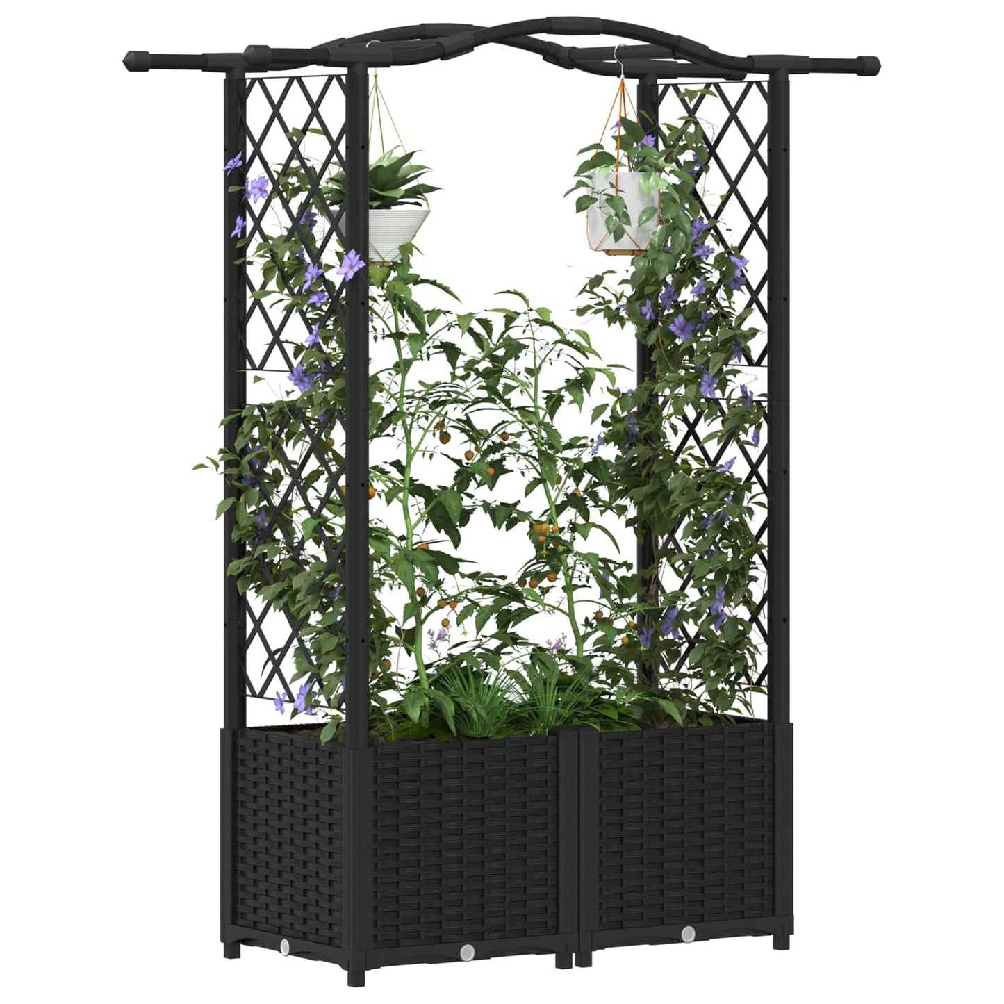 Hochbeet mit Rankgitter und Dach Schwarz 125 x 40 x 138 cm PP