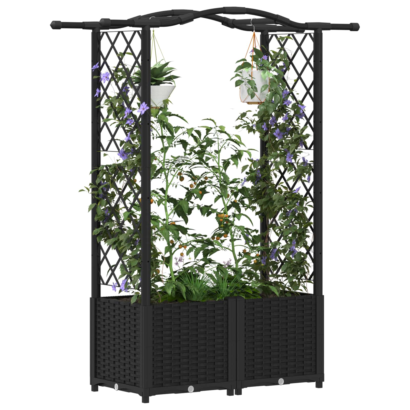 Hochbeet mit Rankgitter und Dach Schwarz 125 x 40 x 138 cm PP