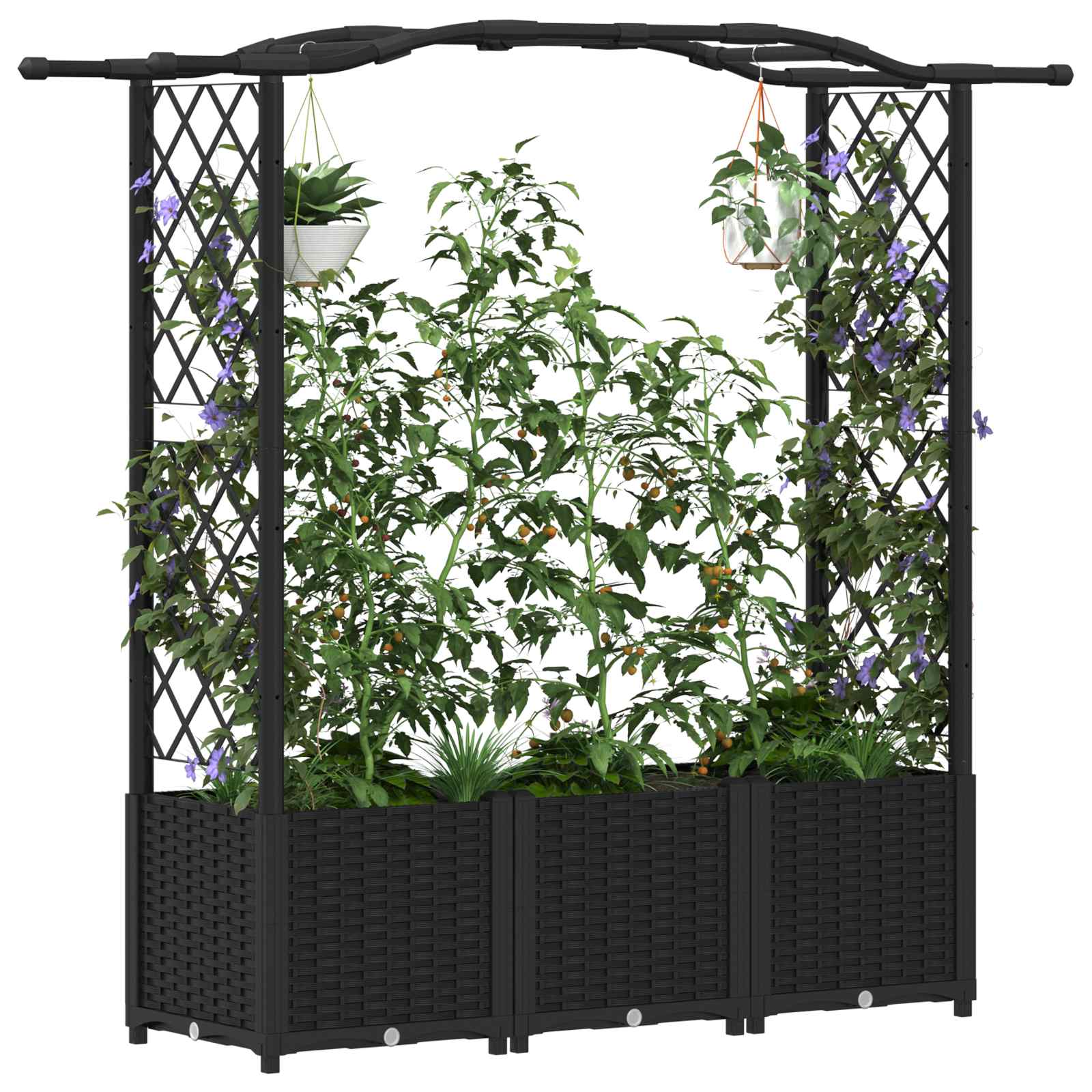 Hochbeet mit Rankgitter und Dach Schwarz 164 x 40 x 138 cm PP