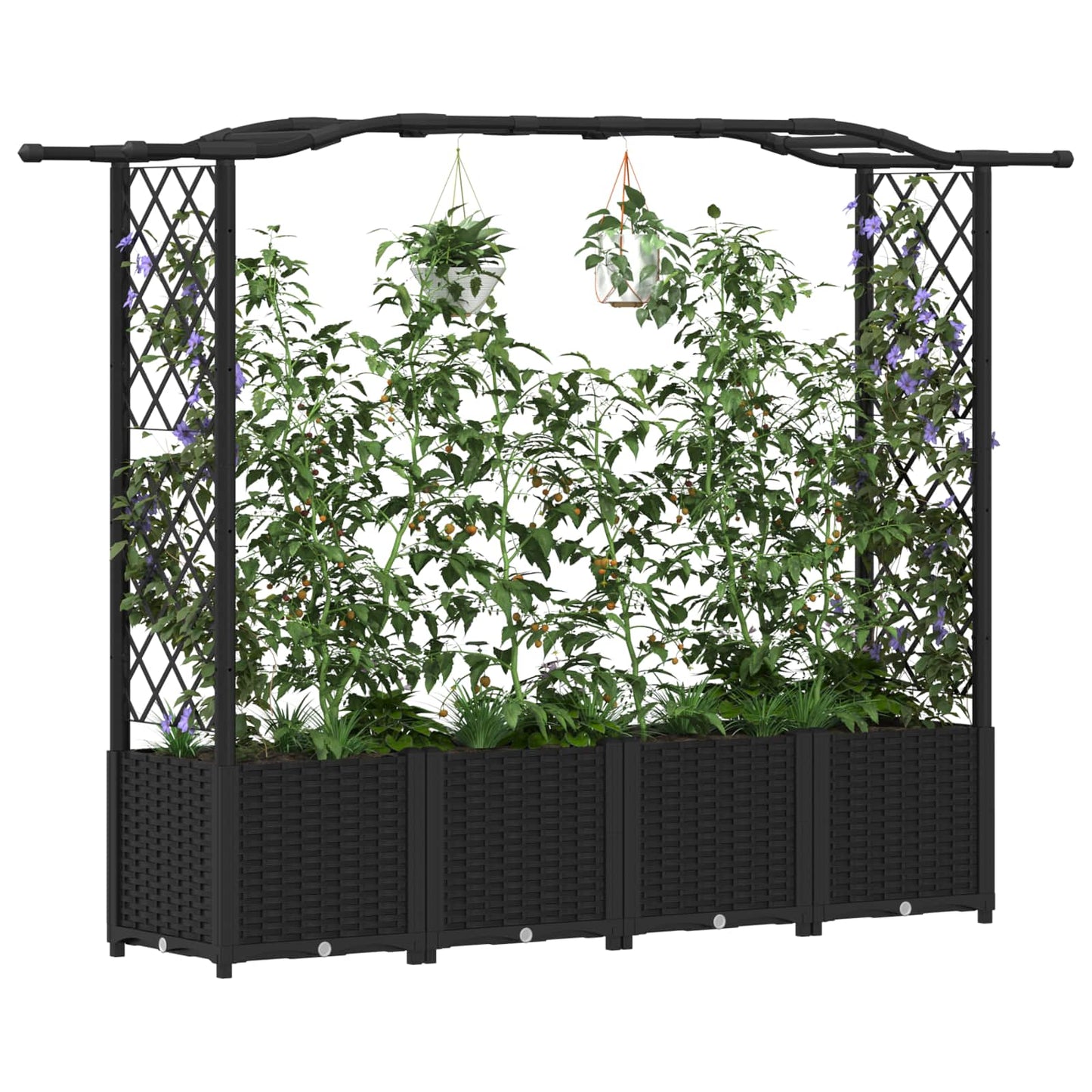 Hochbeet mit Rankgitter und Dach Schwarz 204 x 40 x 138 cm PP